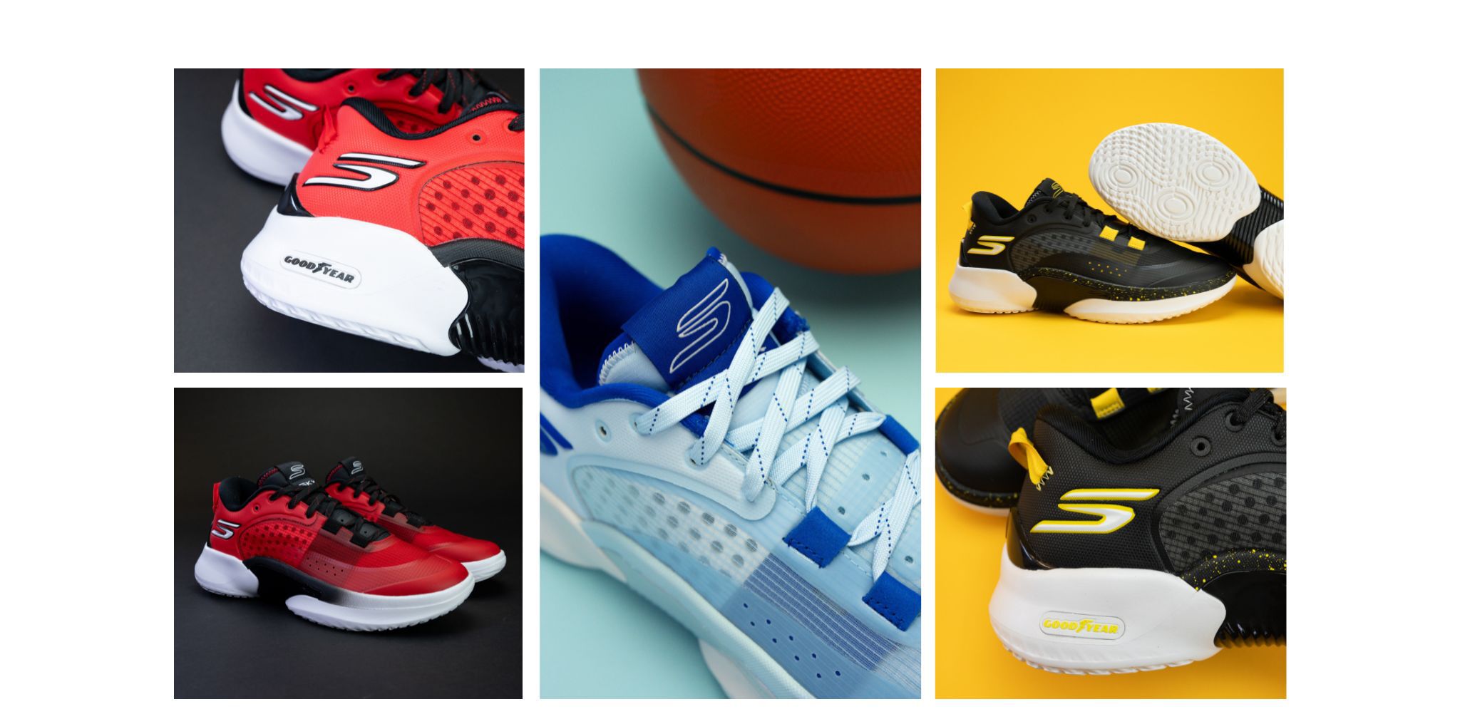 Basketball shoes grid with 5 pairs of Skechers basketball shoes