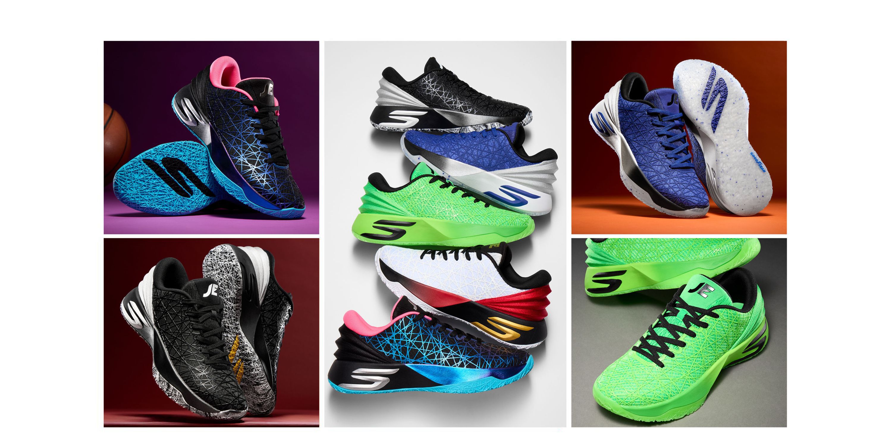 Basketball shoes grid with 5 pairs of Skechers basketball shoes