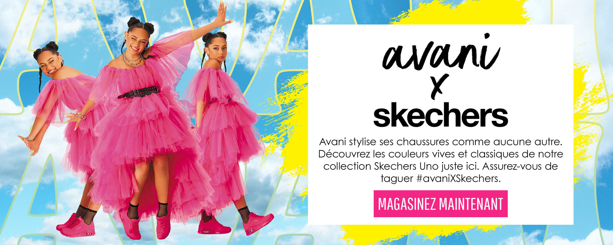Avani stylise ses chaussures comme aucune autre. Découvrez les couleurs vives et classiques de notre collection Skechers Uno juste ici. Assurez-vous de taguer #avaniXSkechers.