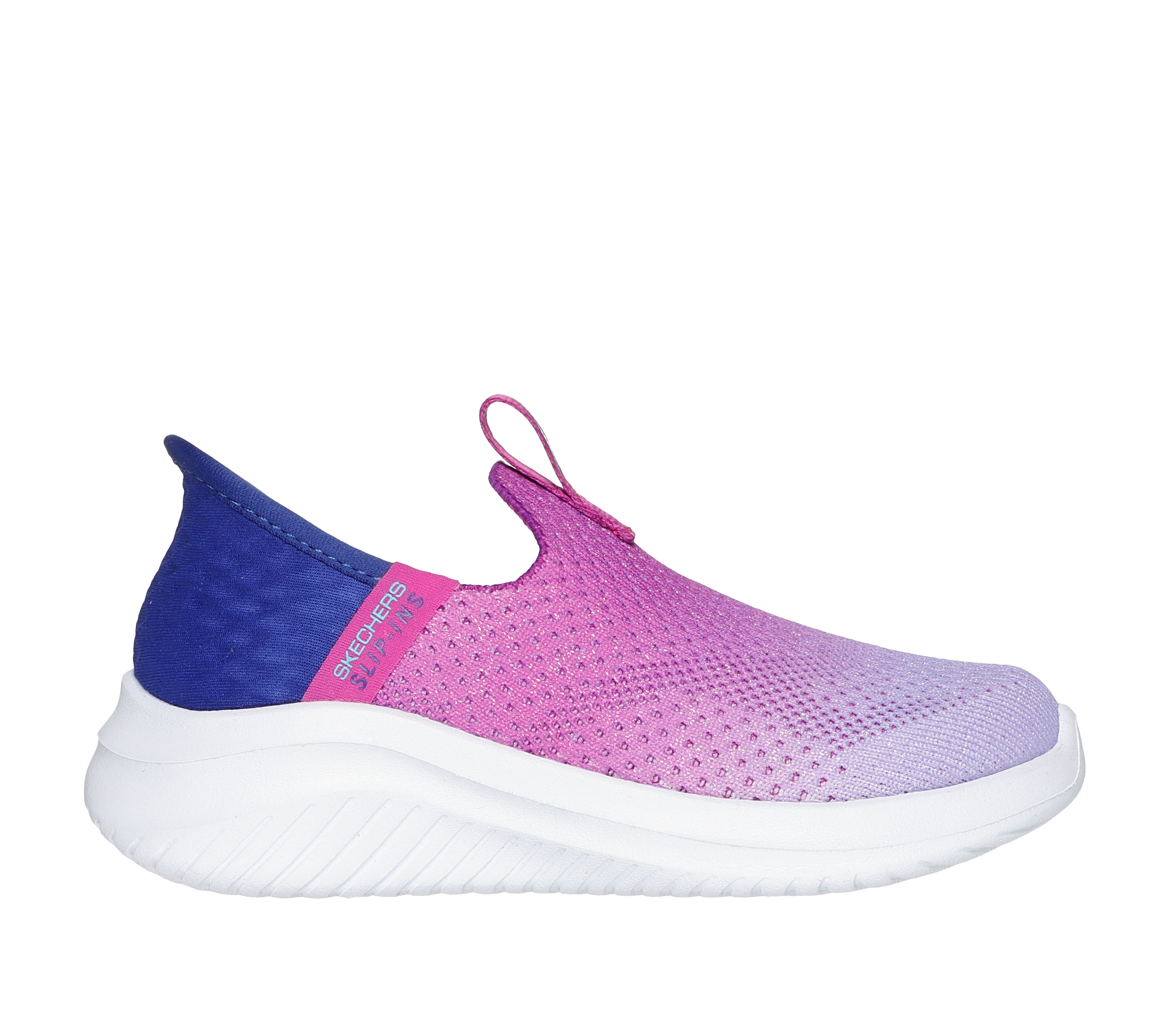 Skechers Girl s Slip ins Ultra Flex 3.0 Color Boost Sneaker in Navy Blue Purple Size 6.0 Medium Width Machine Washable