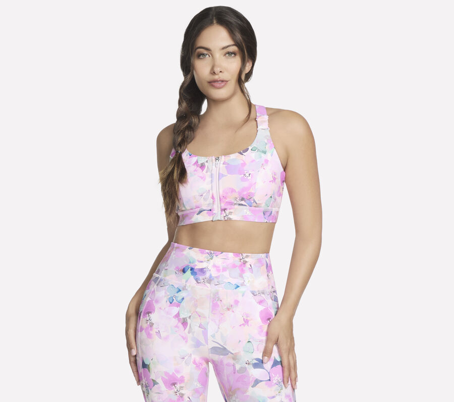 GO WALK Seascape Floral Zip Front Bra, CORAIL / MULTI, largeimage number 0