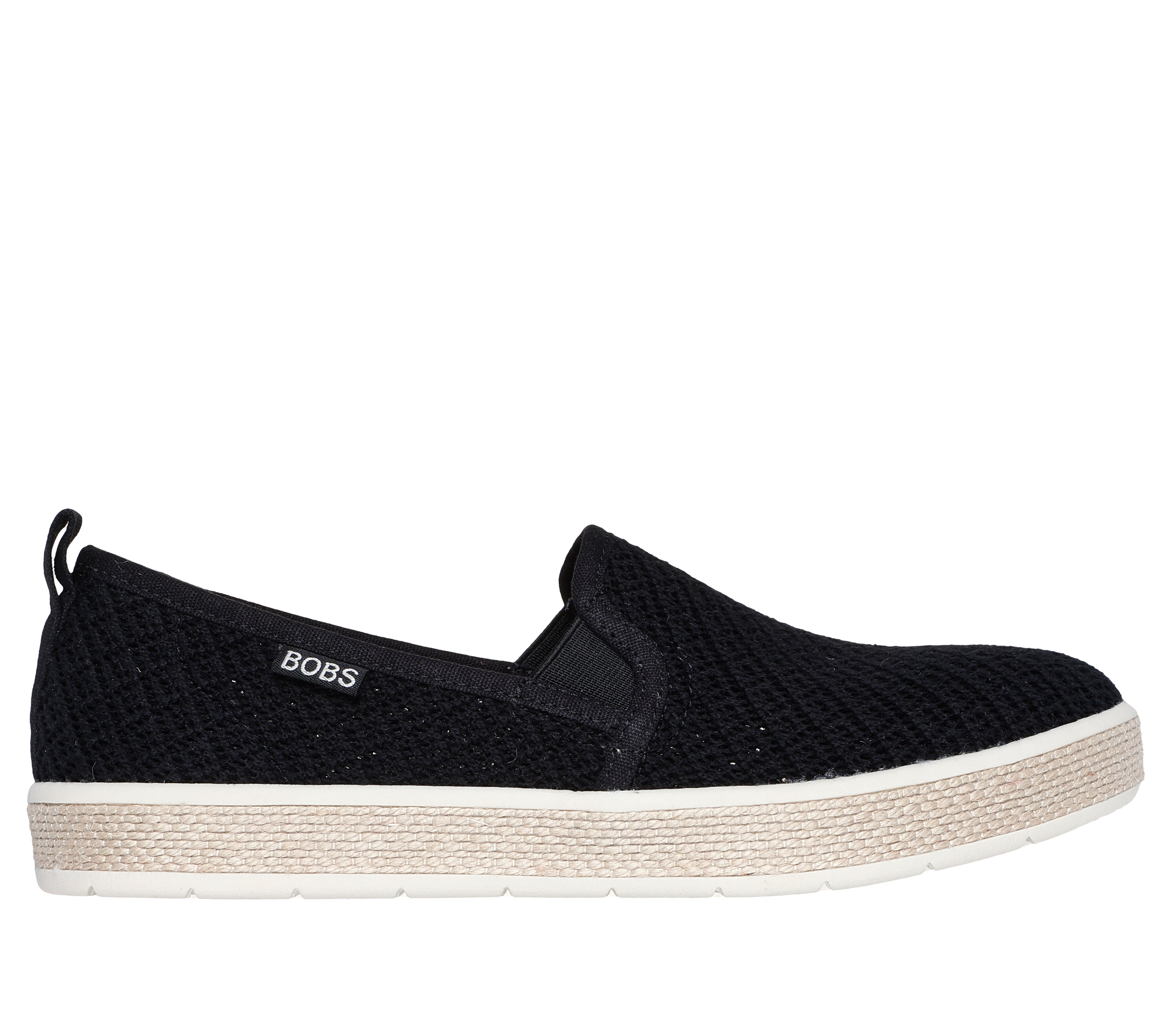 Skechers Women s BOBS Flexpadrille Luxe Summer Sky Slip On Shoes in Black Size 7.0 Vegan Medium Width