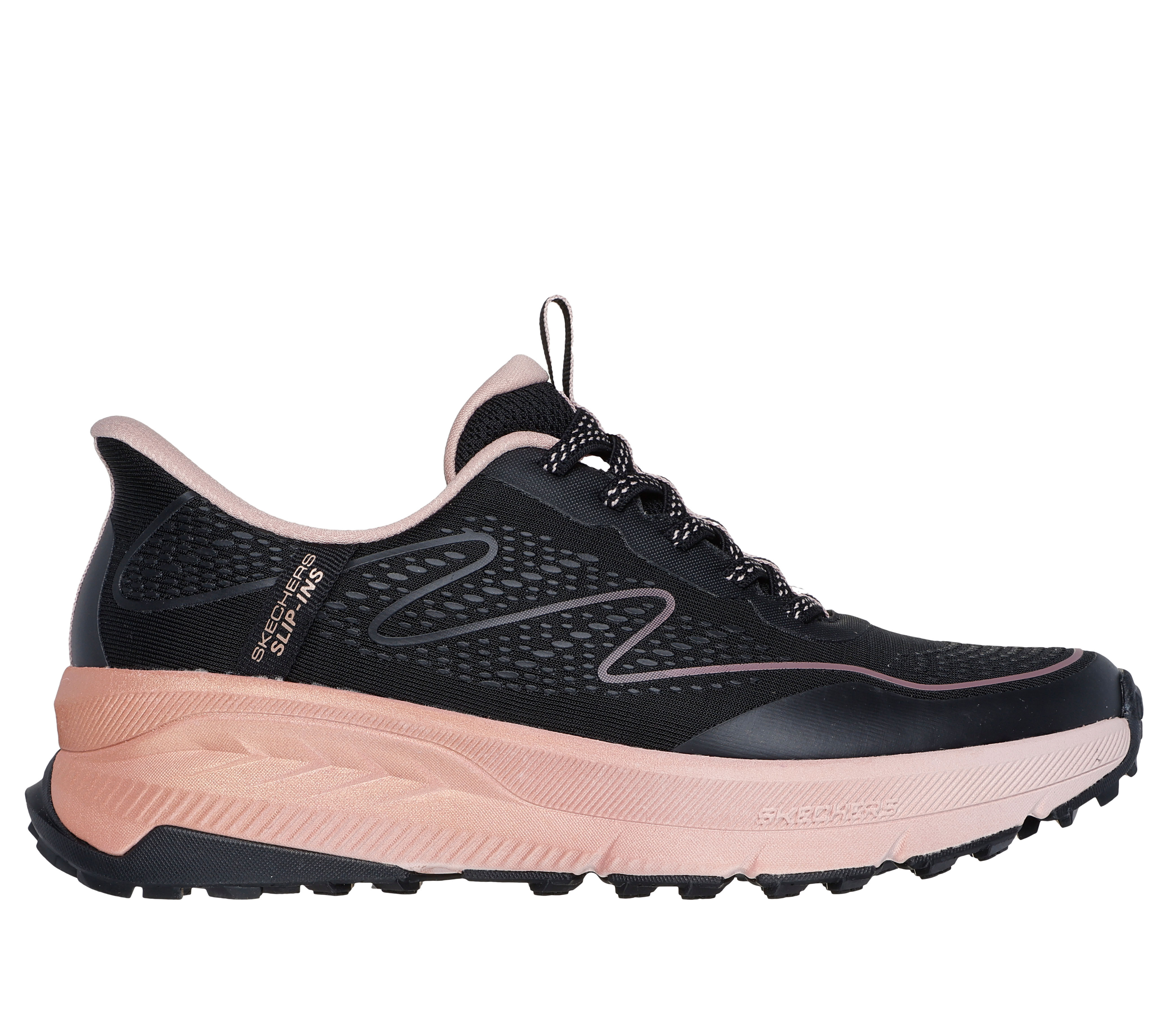 Black skechers no laces hotsell