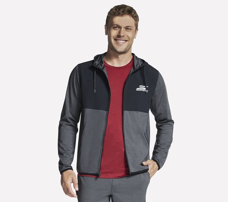 SKECH-KNITS Ultra Go Weekend Full Zip Hoodie, BLACK / CHARCOAL, largeimage number 0