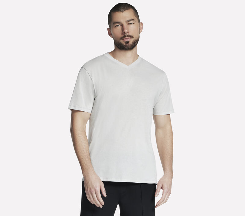 GO DRI Pima Signature V-Neck, BLANC / TAUPE, largeimage number 0