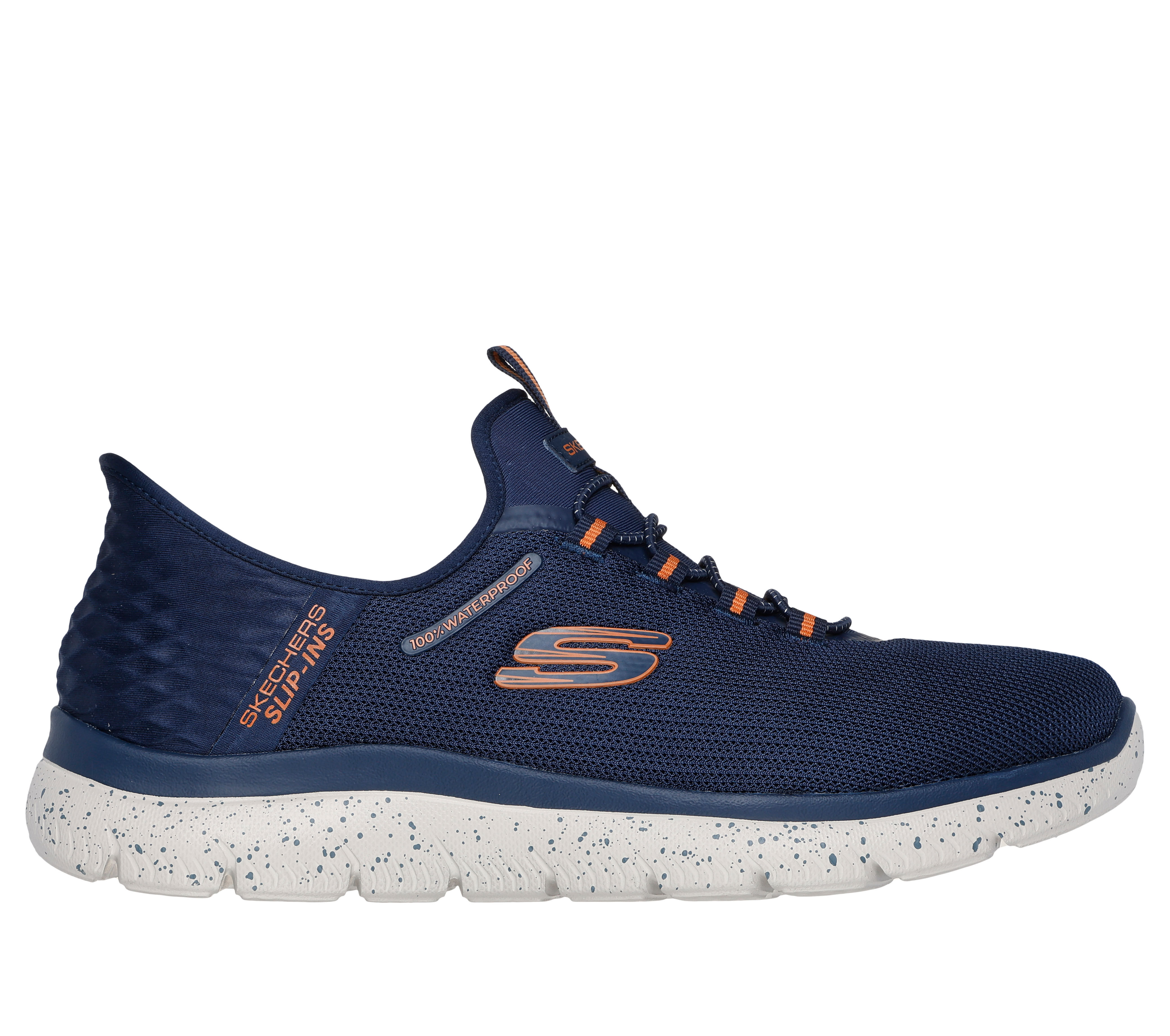 Skechers Men s Slip ins Waterproof Summits Corbos Sneaker in Navy Blue Orange Size 10.0 Vegan Medium Width