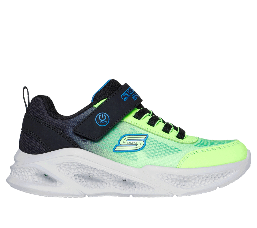 Skechers Boys Meteor Lights Krendox Running Shoe in Black Blue Lime Size 3 Medium