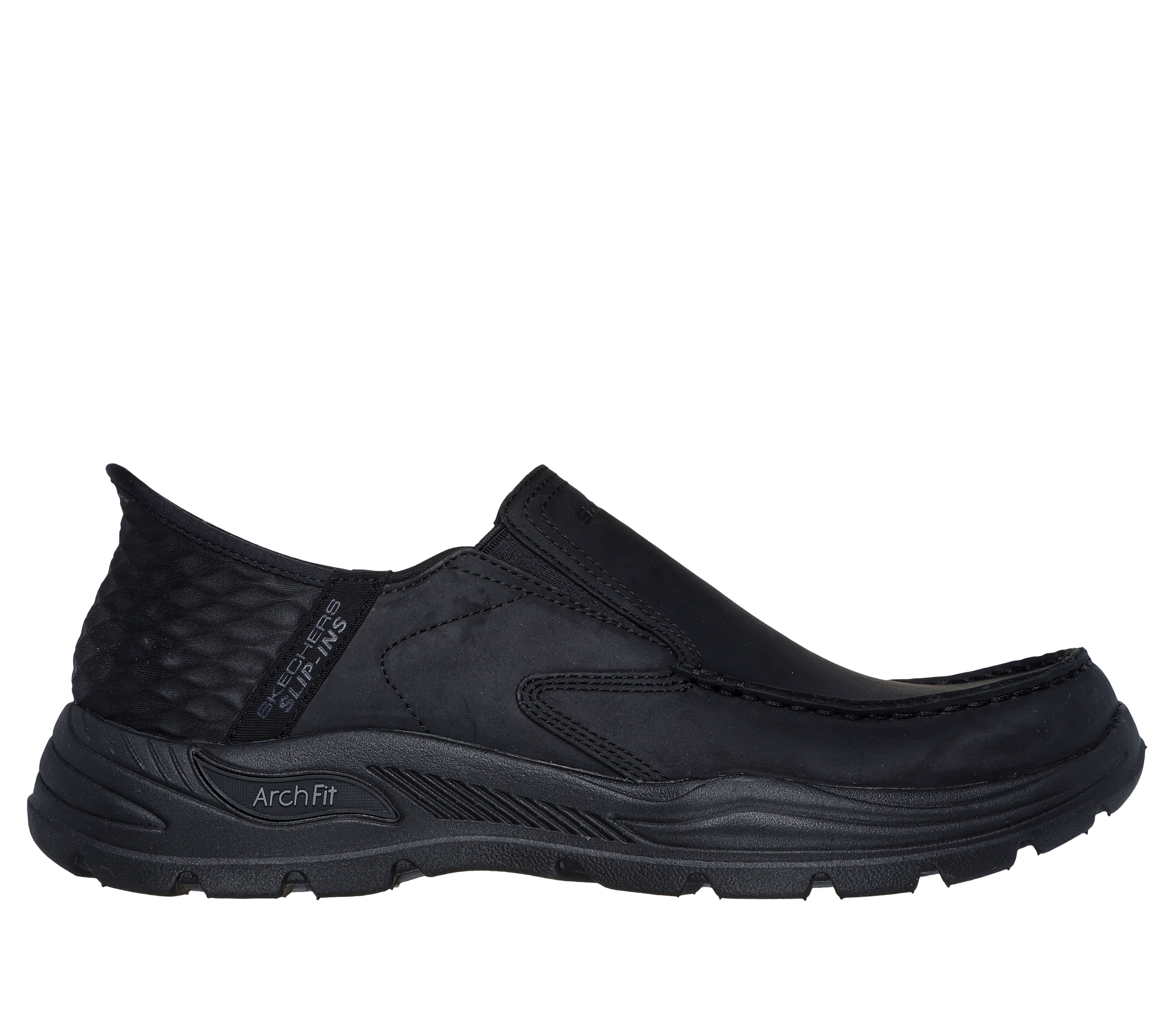 Black leather skechers mens online