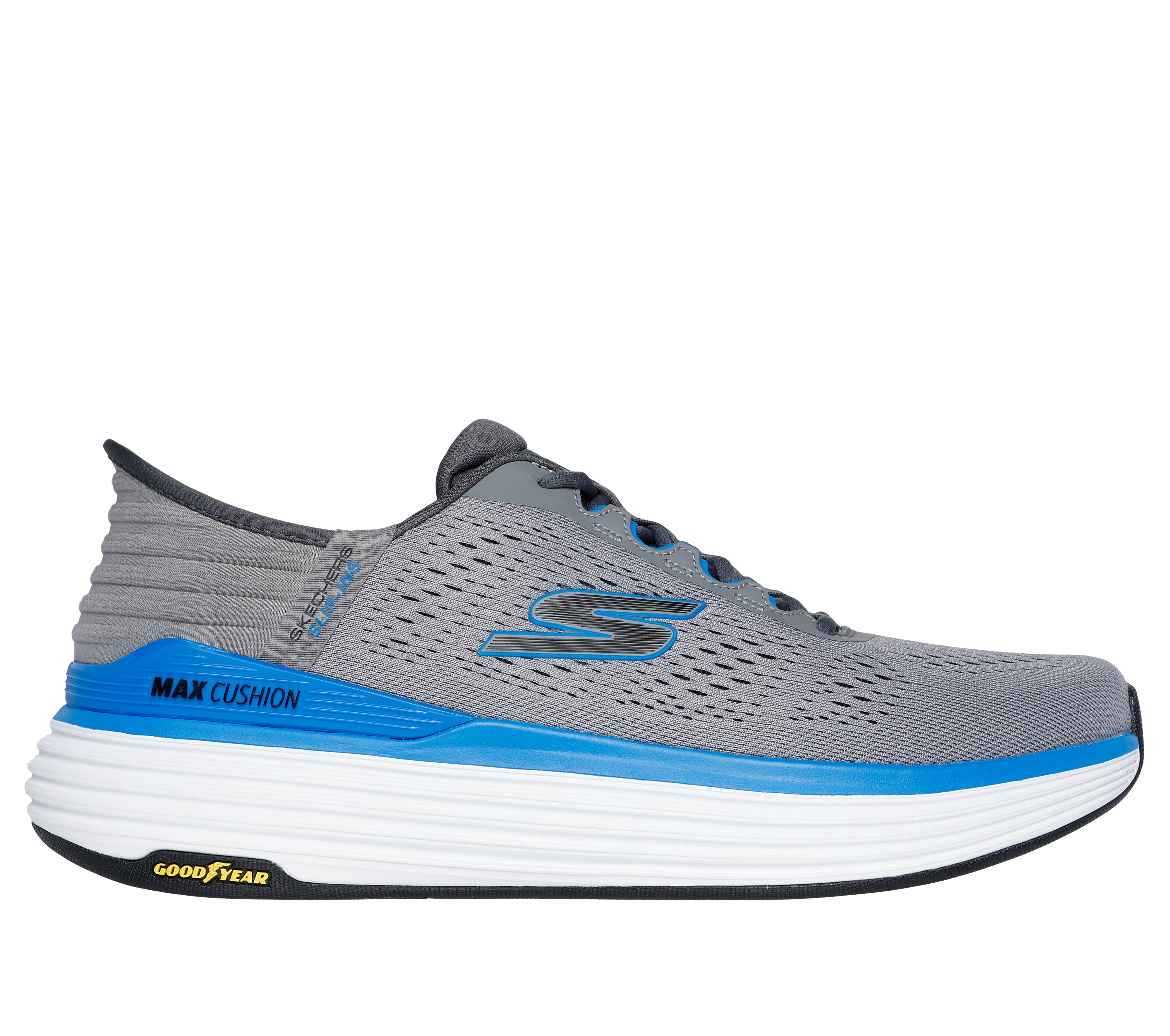Skechers Men s Slip ins Max Cushioning Suspension Sneaker in Gray Blue Size 11.5 Extra Wide Vegan Machine Washable