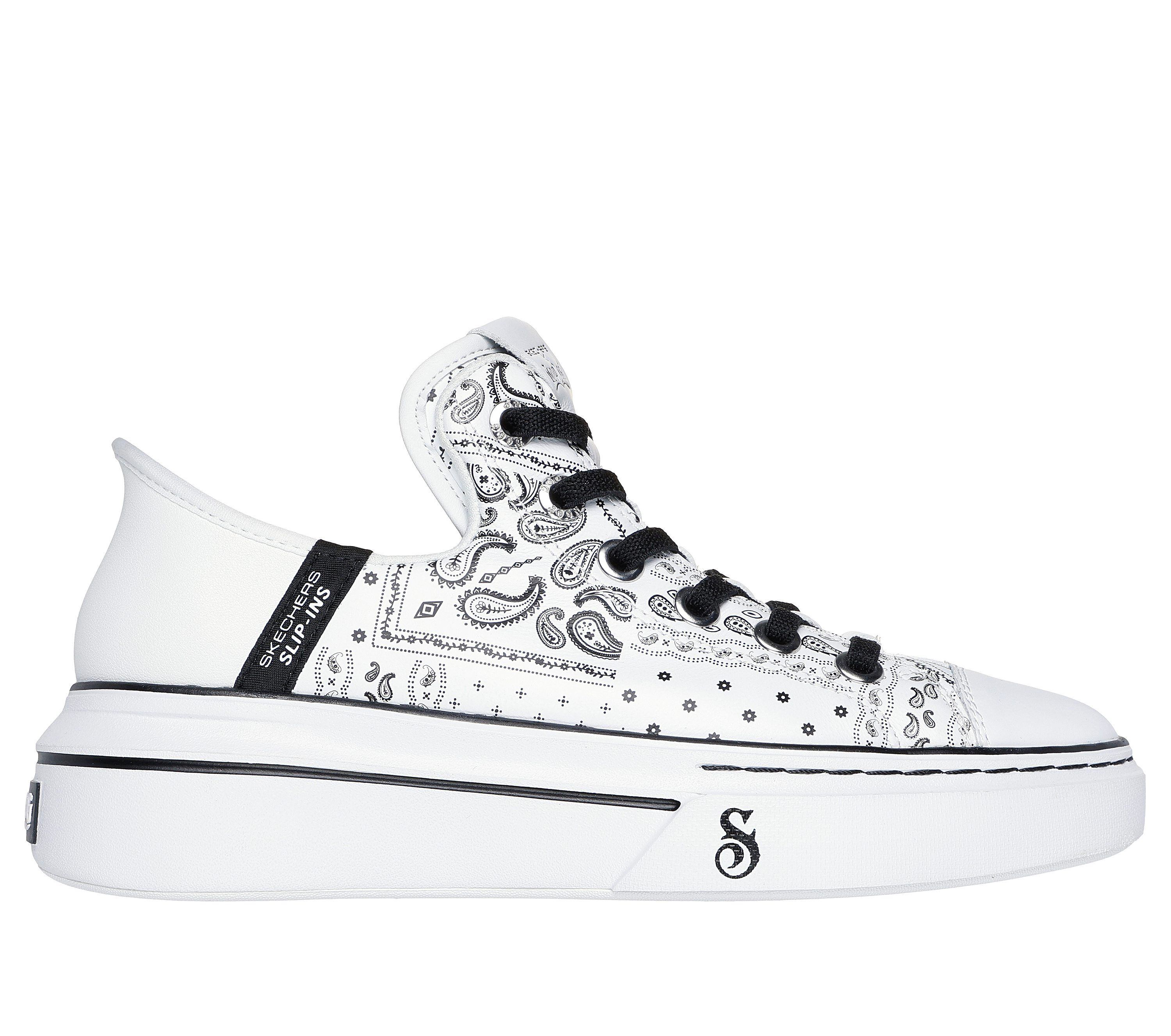 Skechers Women s Premium Leather Slip ins Snoop One Double G Sneaker in White Black Size 6.5 Medium Width