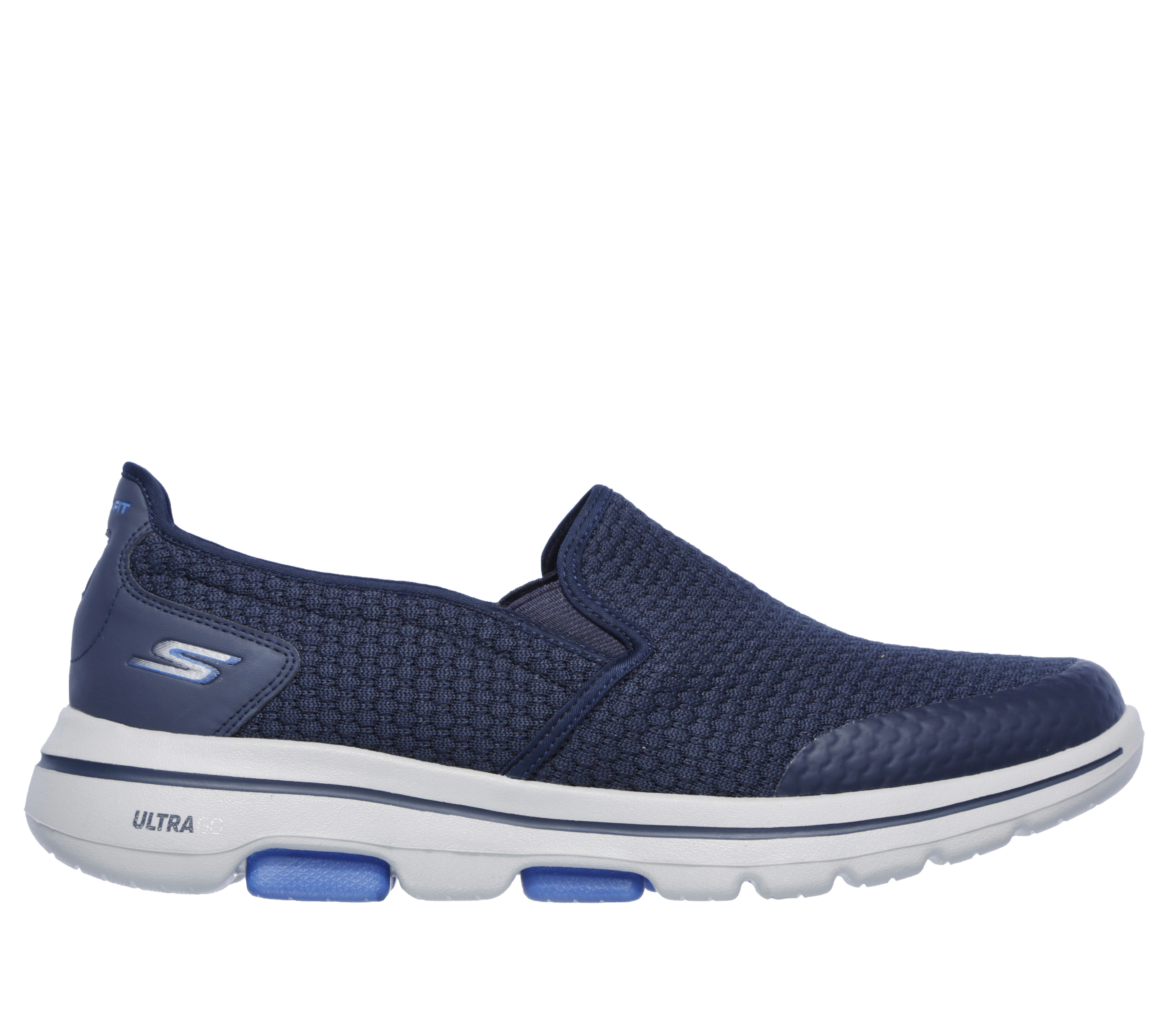 skechers go walk blue white stripe