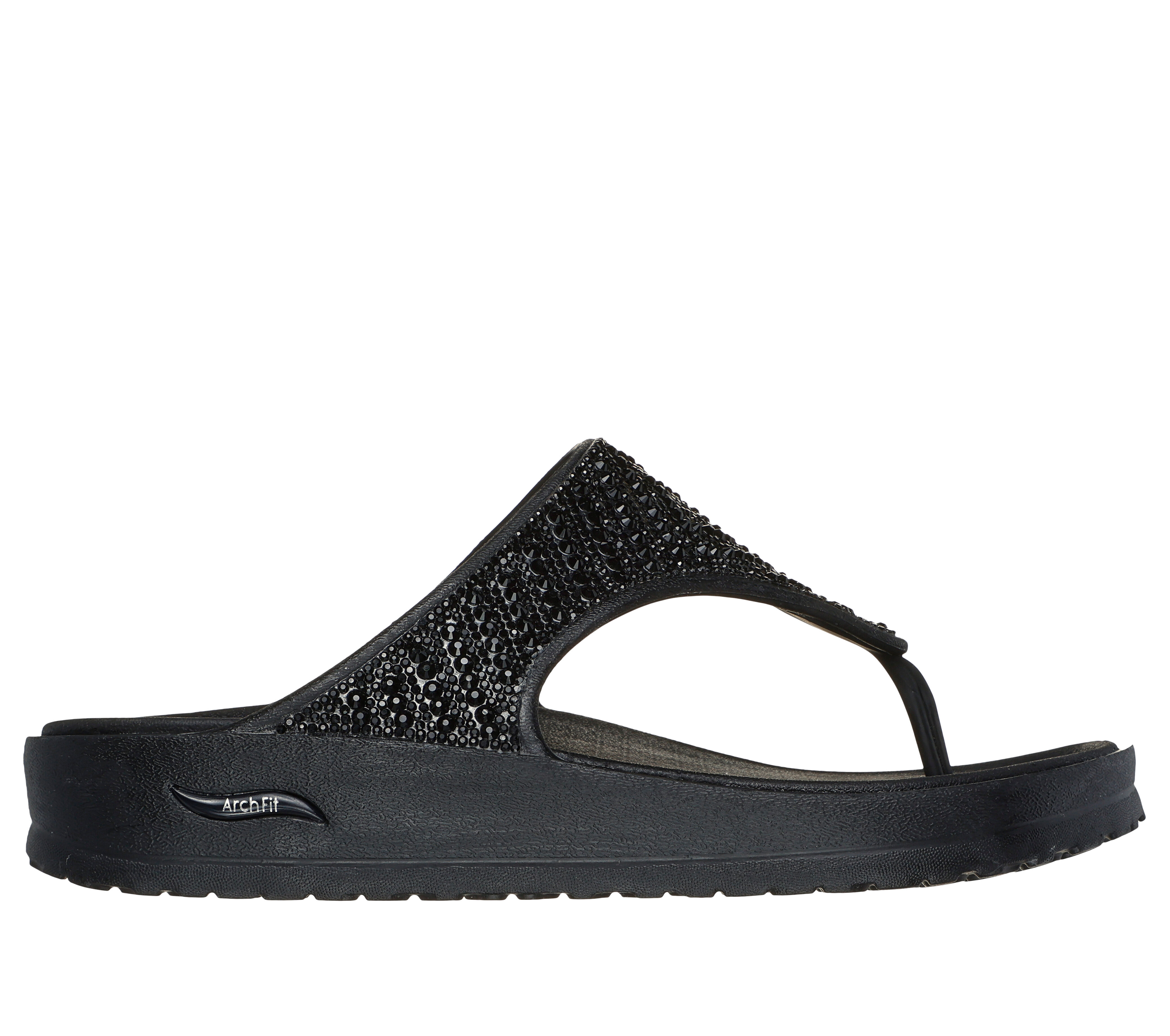 Skechers Women s Foamies Arch Fit Cali Breeze Shine On Sandal in Black Size 6.0 Medium Width
