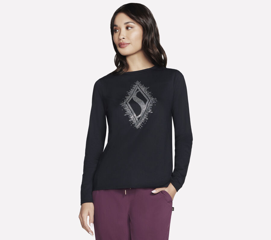 Rhinestone Burst Long Sleeve Tee, BLACK, largeimage number 0