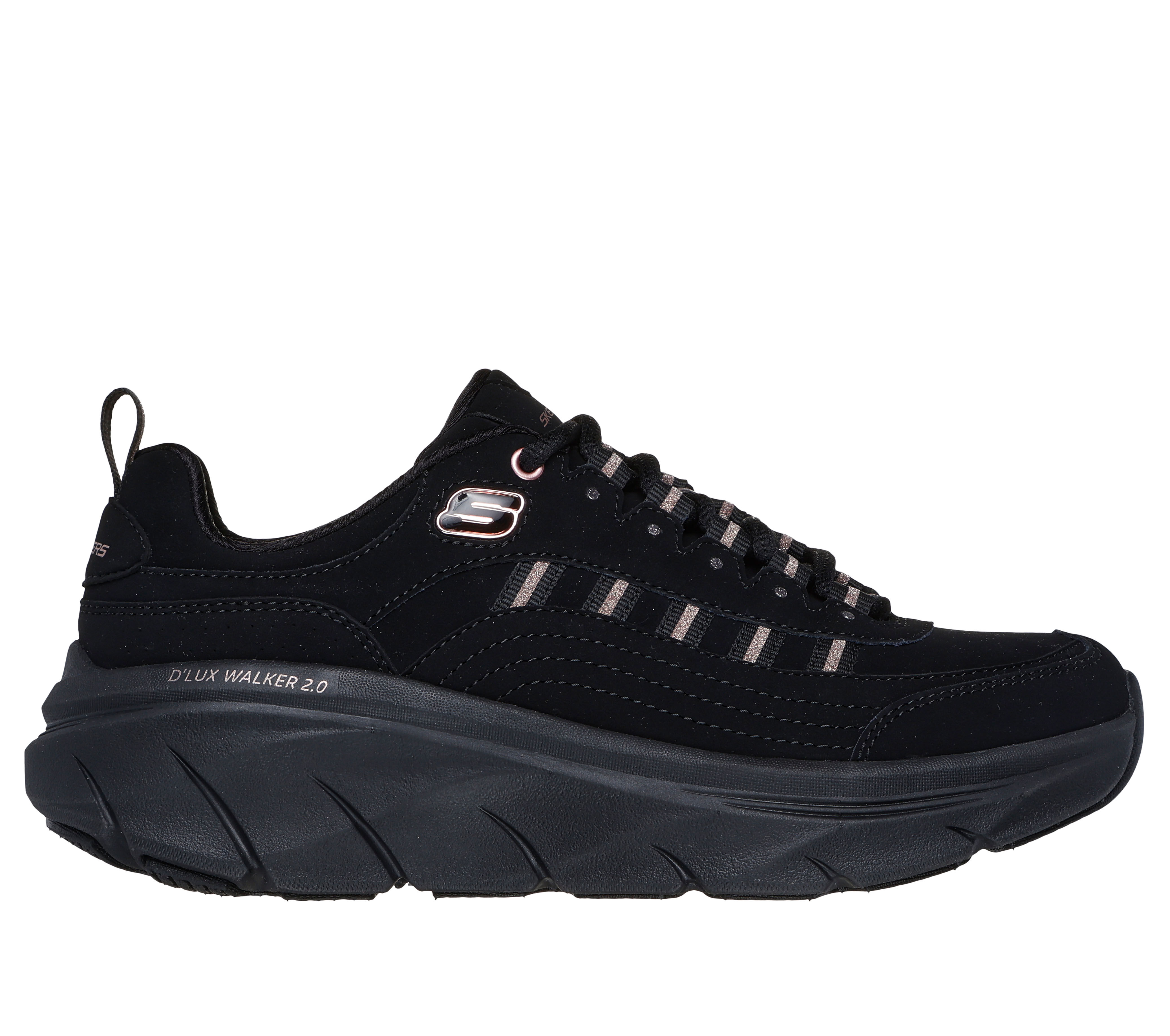 Skechers Women s Relaxed Fit D Lux Walker 2.0 Golden Step Sneaker in Black Rose Gold Size 10.0 Medium Width