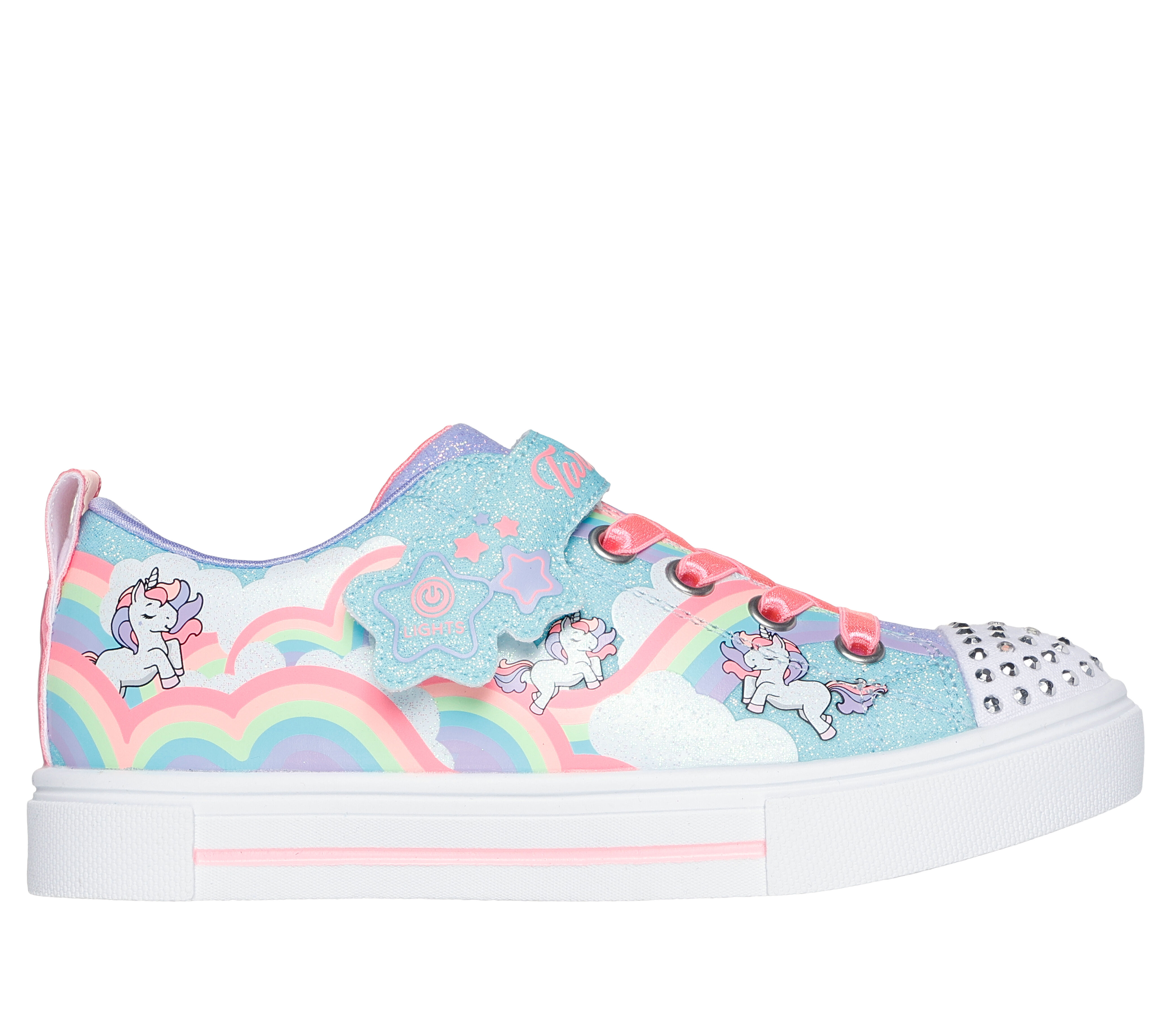 Skechers Youth Girls Twinkle Toes Twinkle Sparks Jumpin Cloud Sneaker in Blue Size 3 Medium