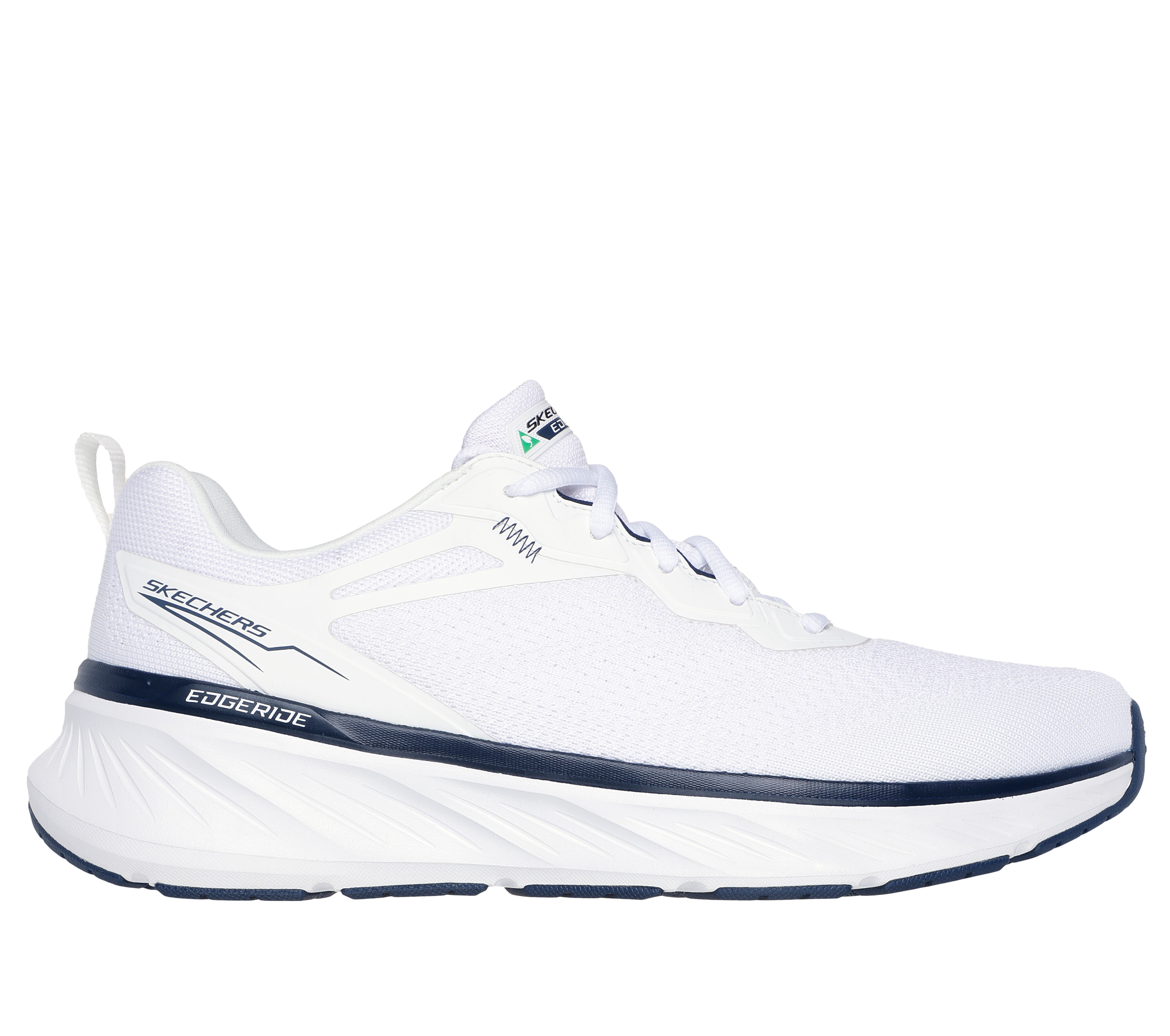 Skechers Men s Relaxed Fit Edgeride Exxo Sneaker in White Navy Blue Size 14.0 Extra Wide Vegan Machine Washable