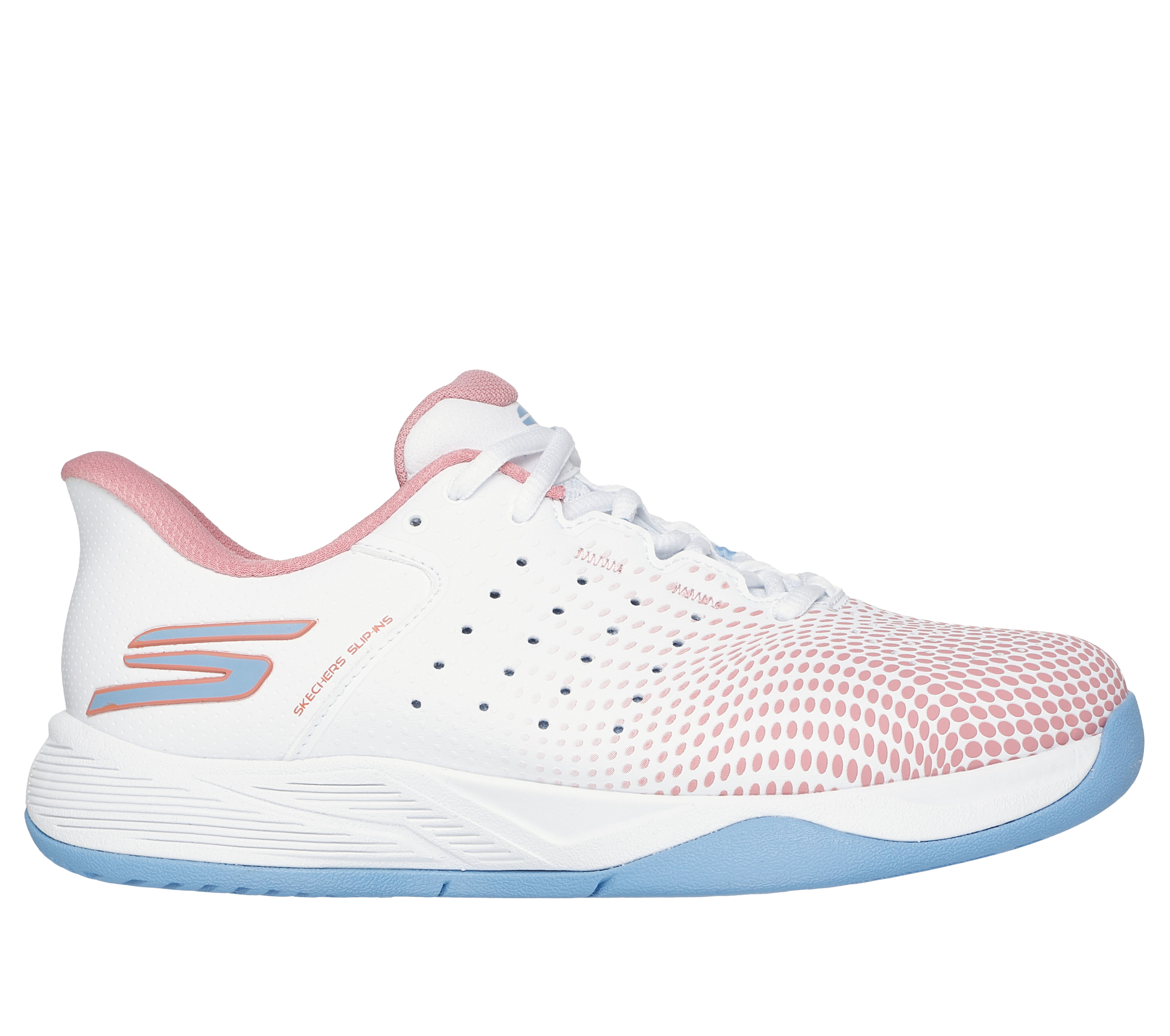 Skechers Women s Slip ins Relaxed Fit Viper Court Reload Sneaker in White Light Blue Size 6.5 Vegan Medium Width Machine Washable Arch Fit