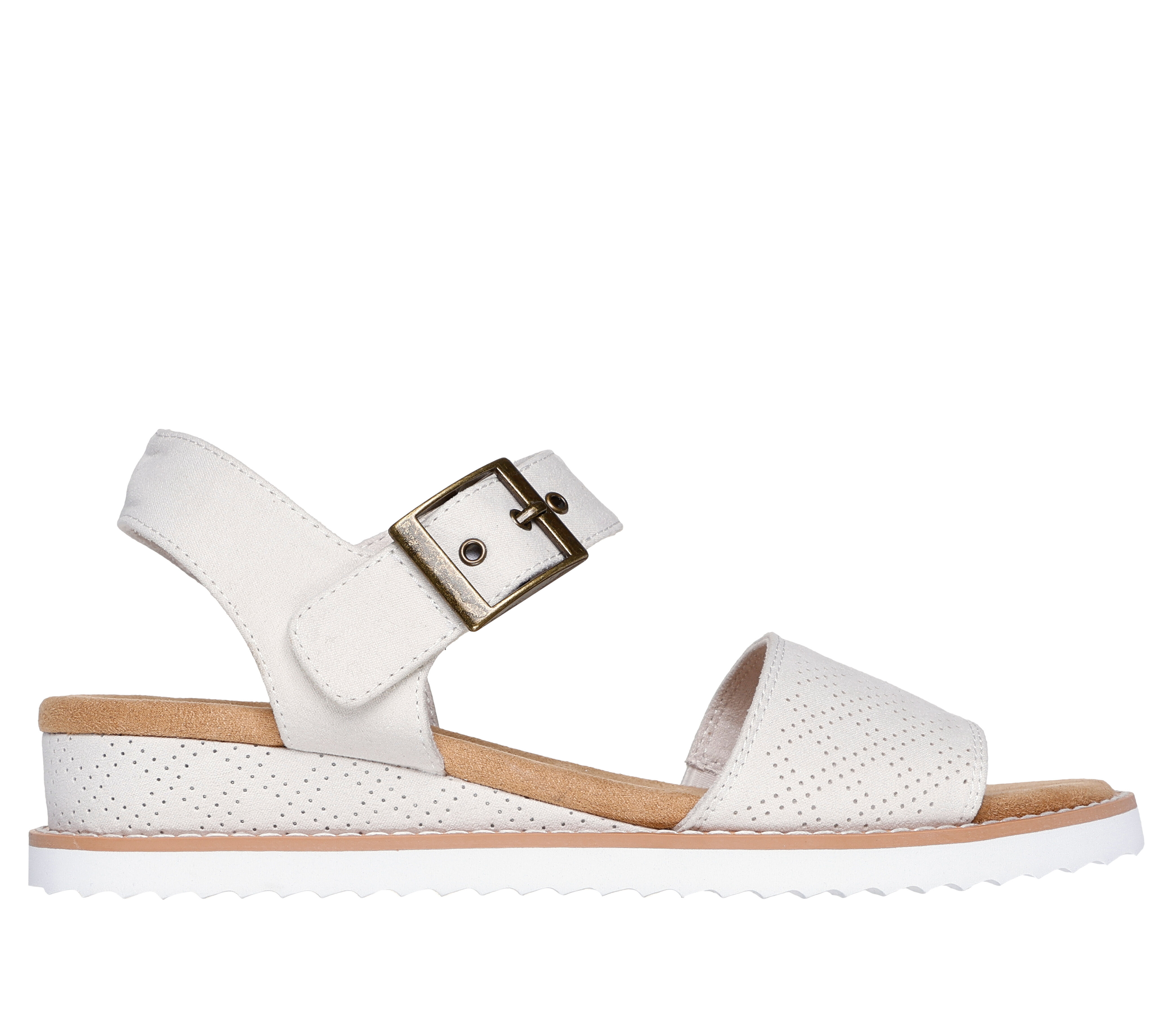 Skechers Women s BOBS Desert Kiss Serendipitous Sandal in Off White Size 7.0 Vegan Medium Width Machine Washable