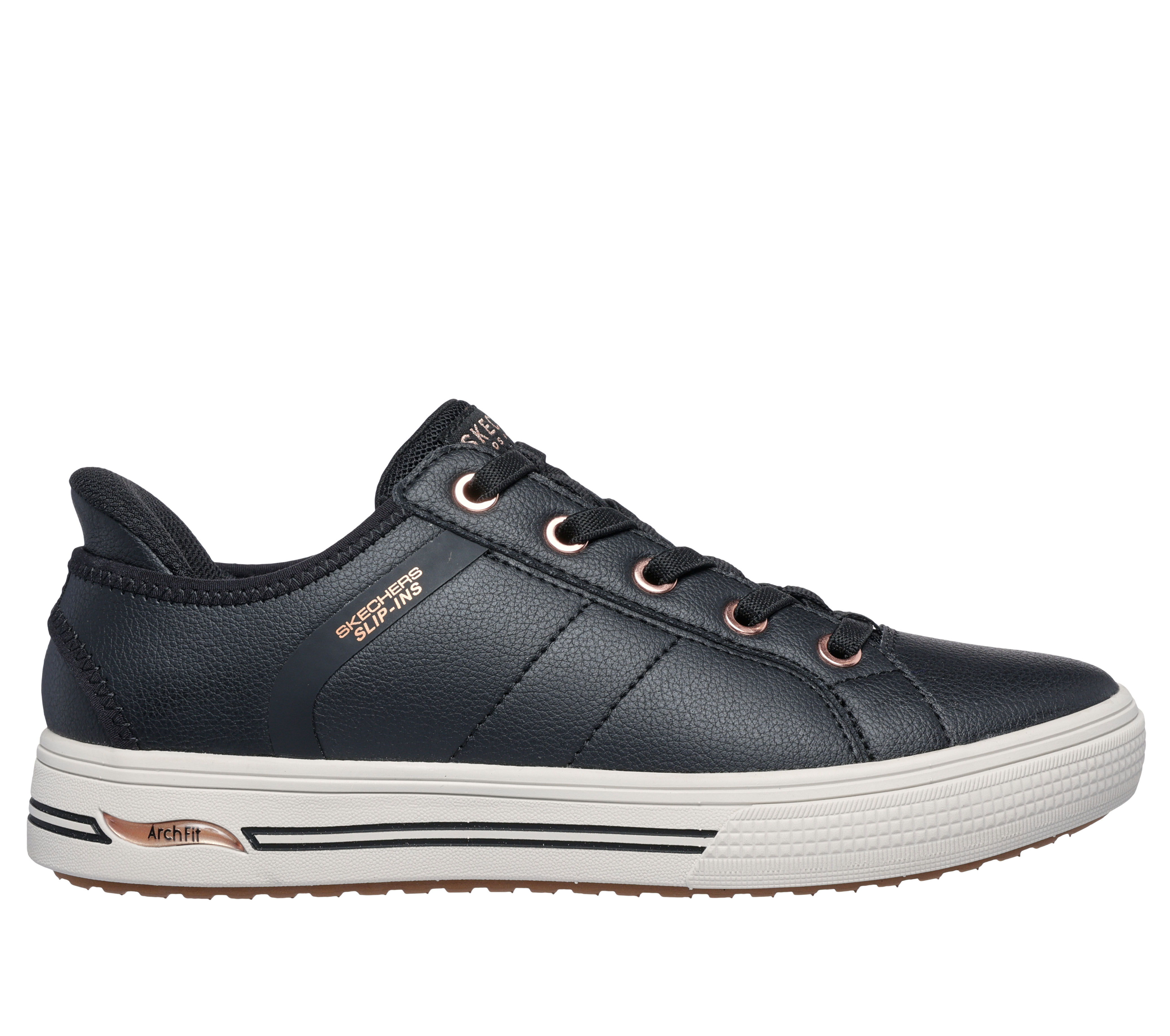 Black skechers no laces hotsell