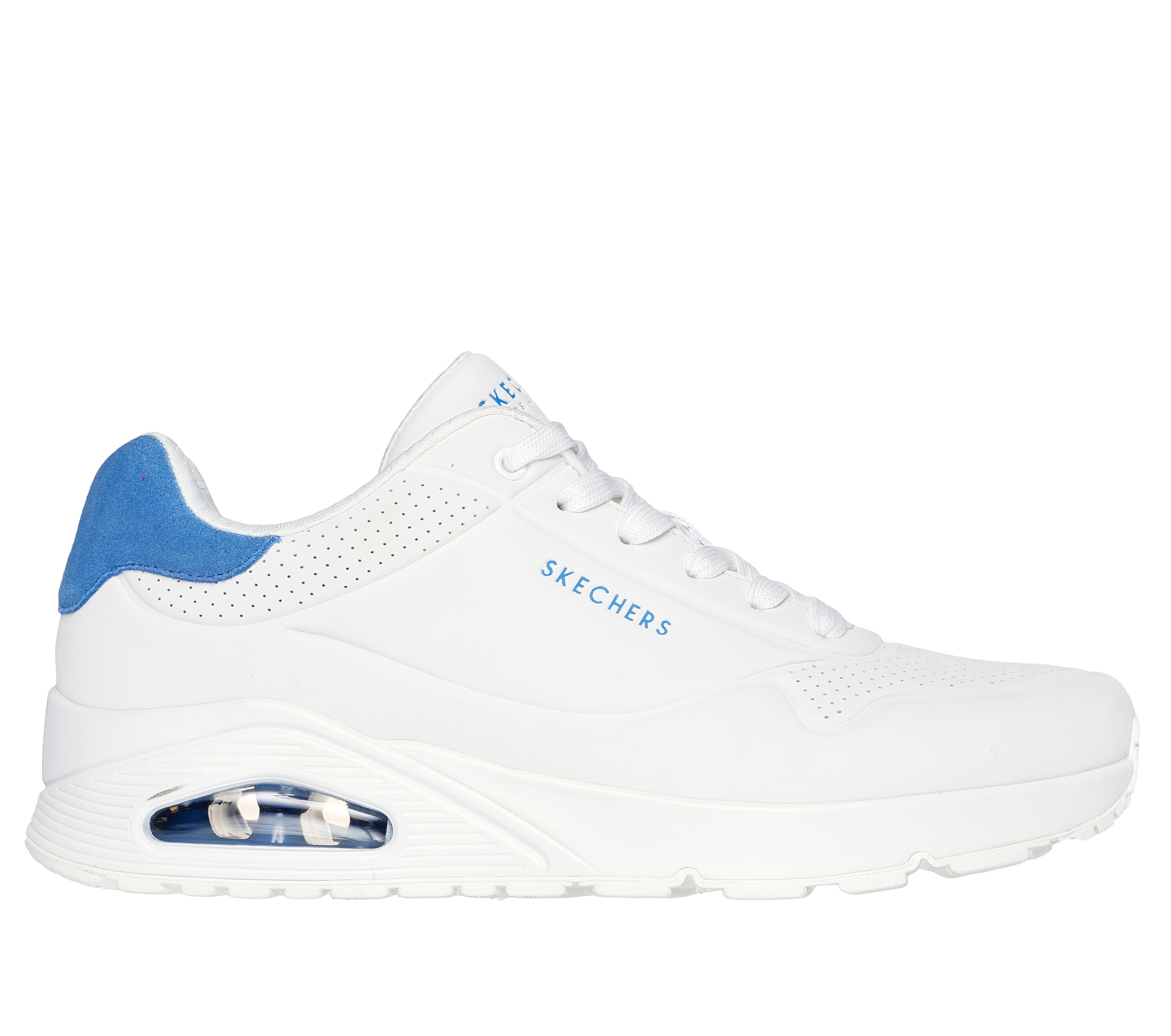Blue and white skechers new arrivals