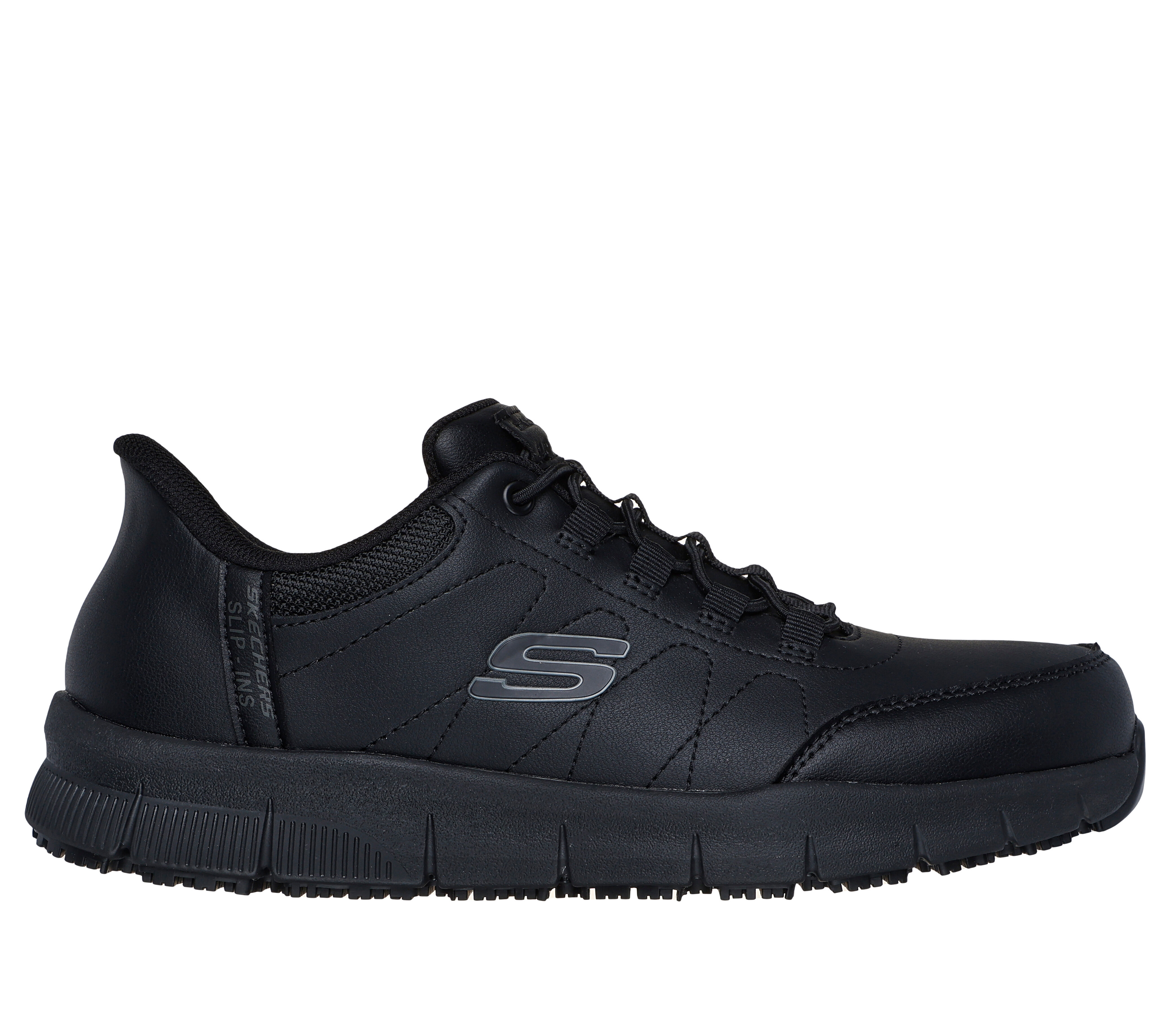 Black skechers work boots top