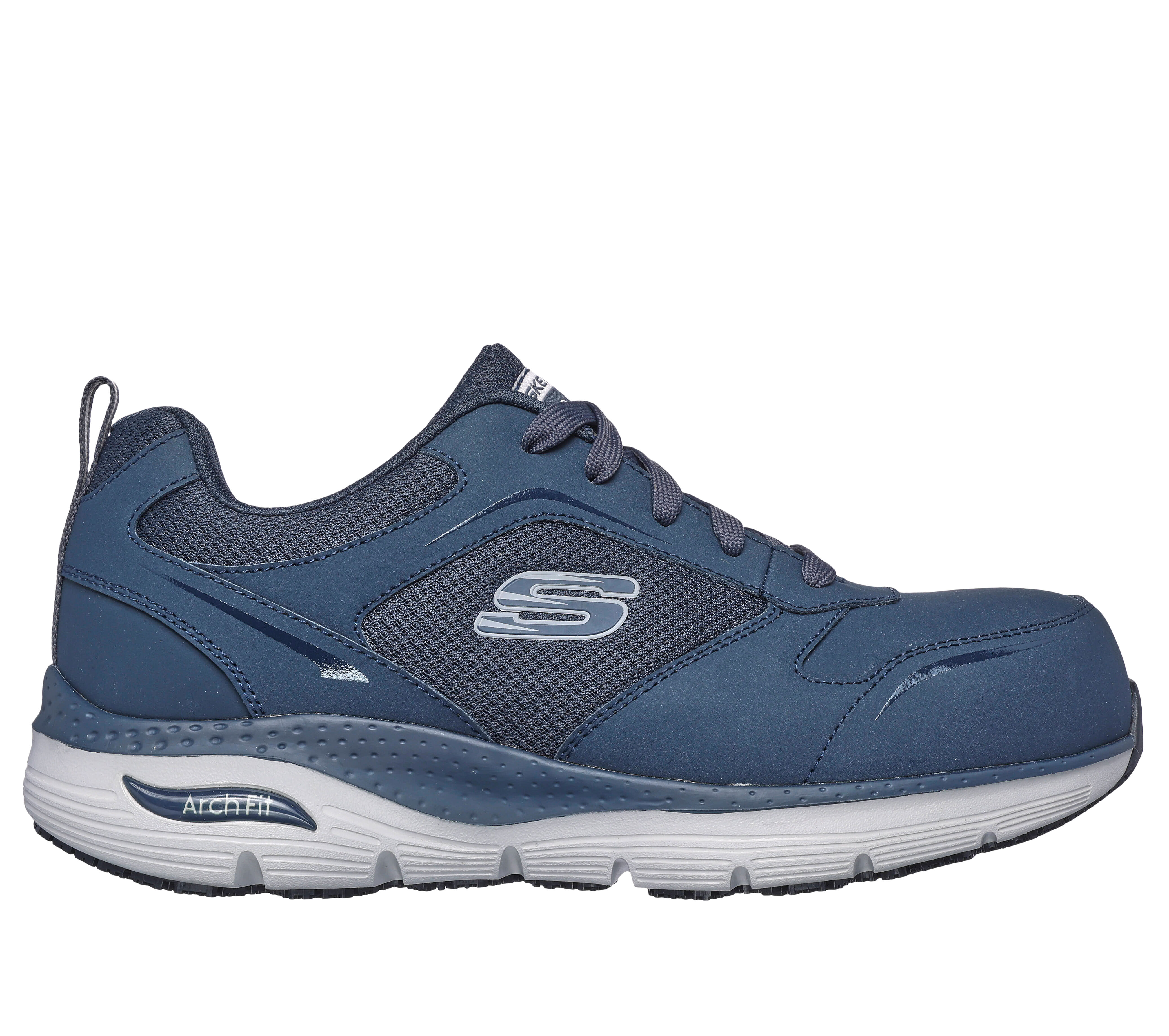 Skechers Men s Work Arch Fit SR Angis Comp Toe Sneaker in Navy Blue Gray Size 14.0 Wide