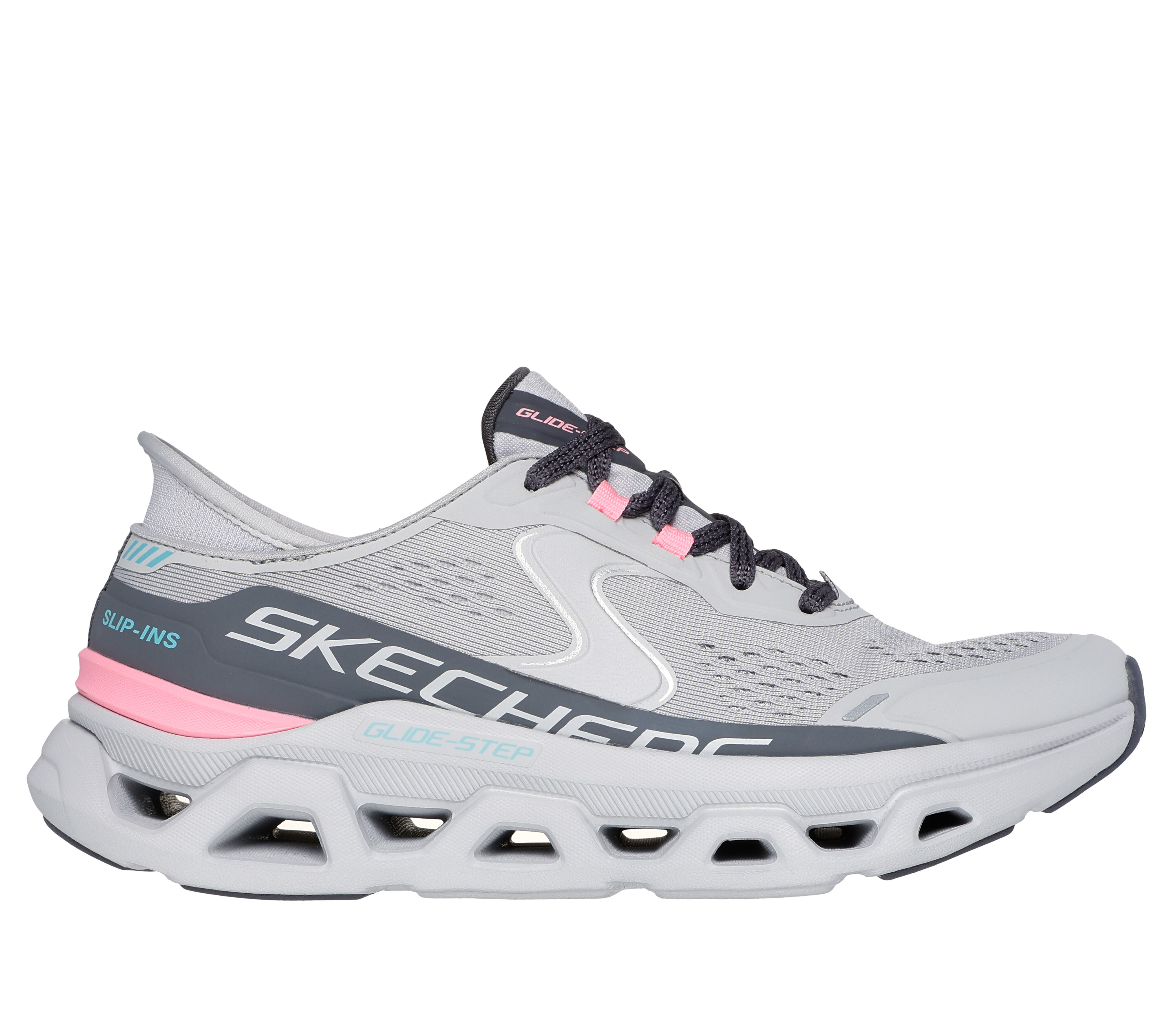 Gray and pink skechers sales