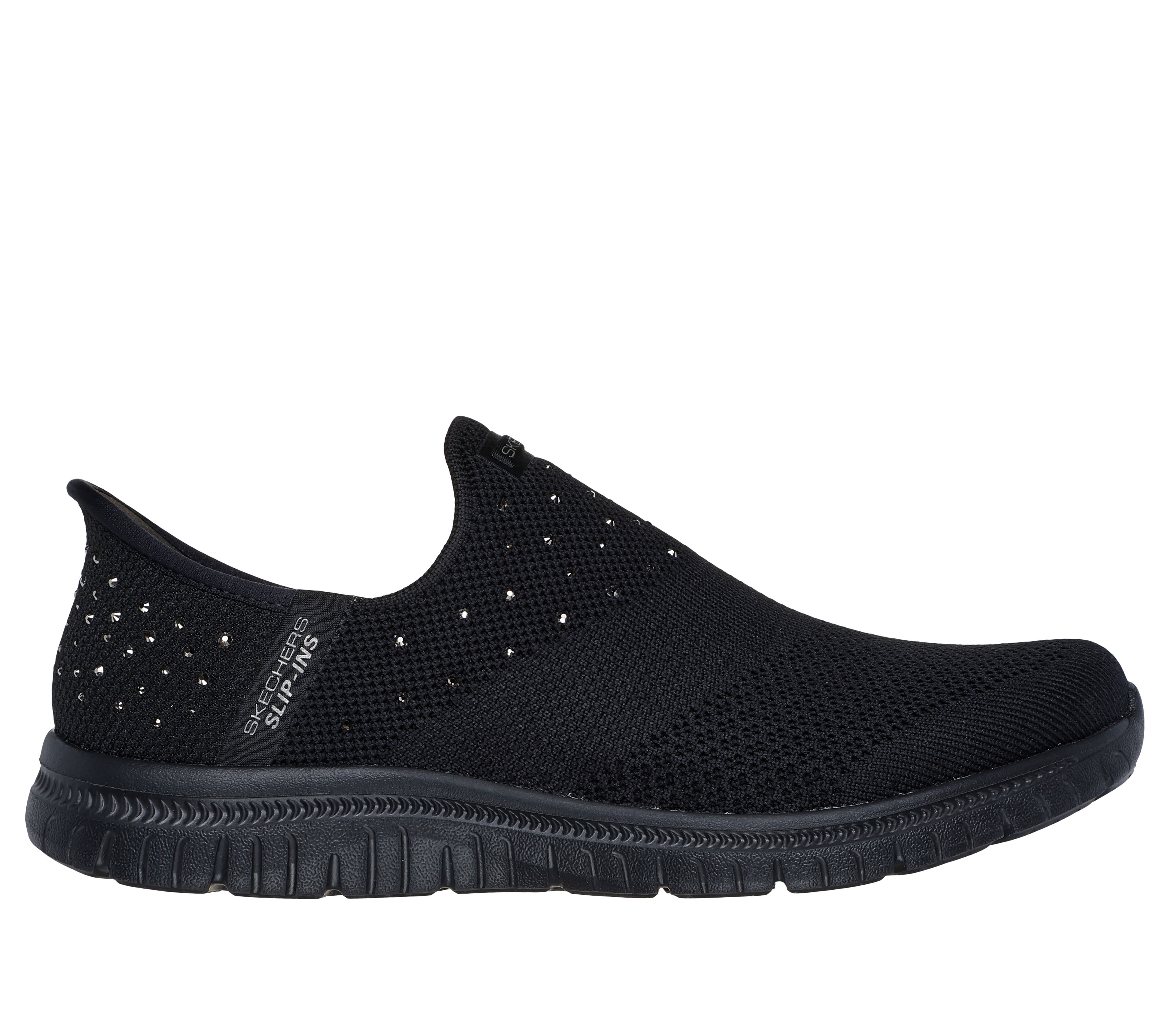 Skechers Women s Slip ins Virtue Starlight Sneaker in Black Size 7.5 Vegan Medium Width