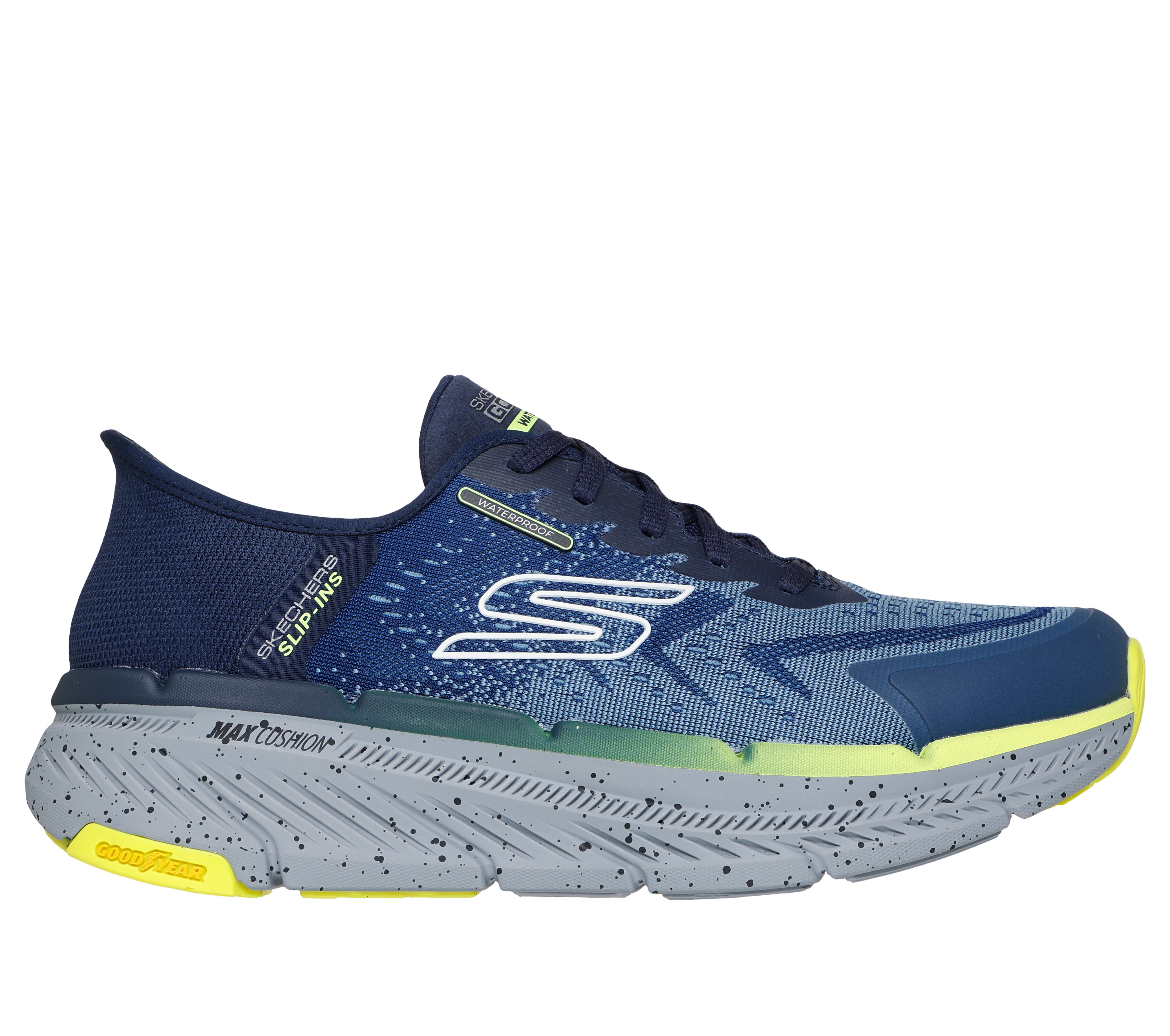 Skechers Men s Slip ins Max Cushioning Premier 2.0 Stanch Sneaker in Navy Blue Yellow Size 10.0 Vegan Medium Width Machine Washable