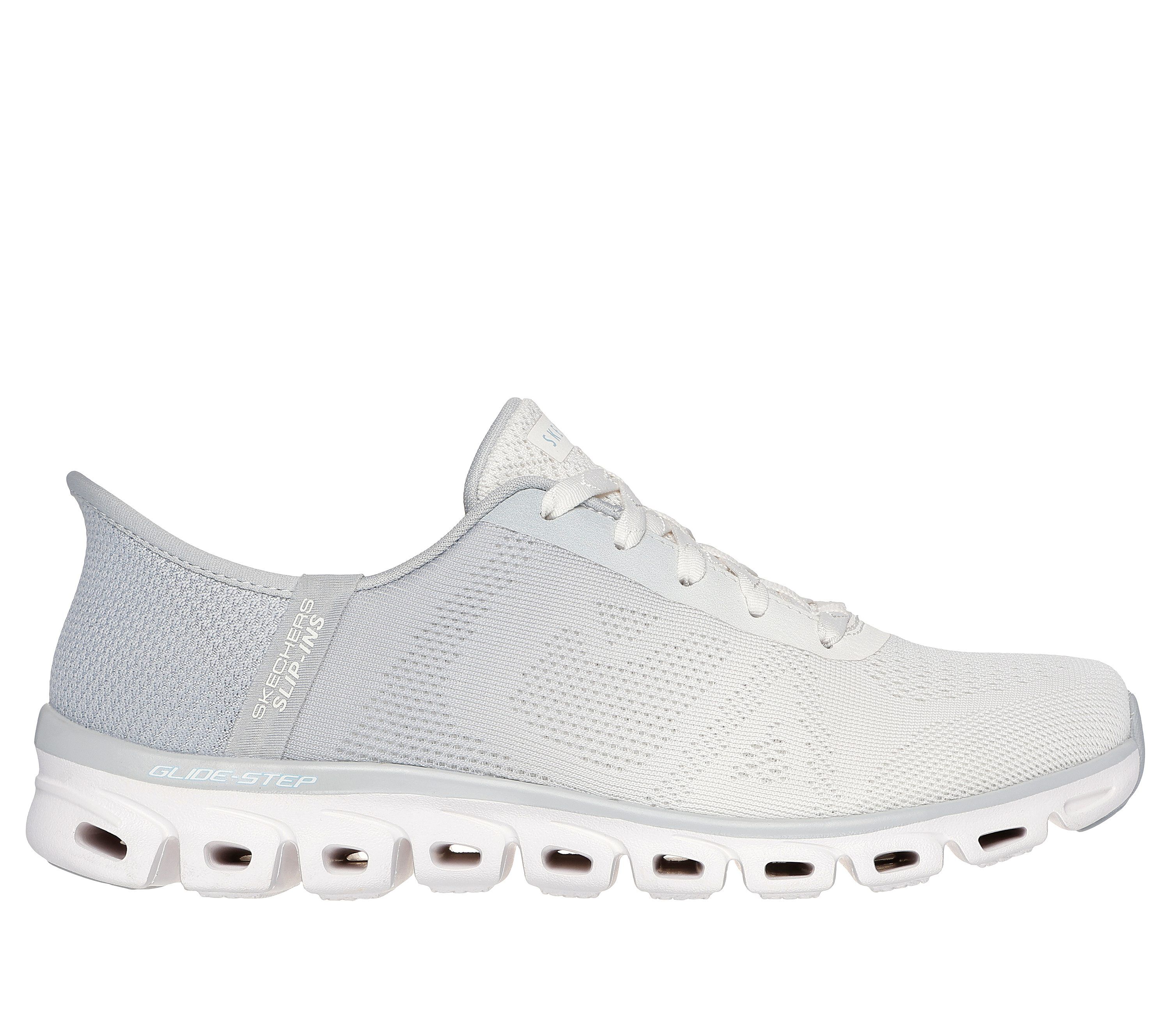 Grey slip on skechers sales