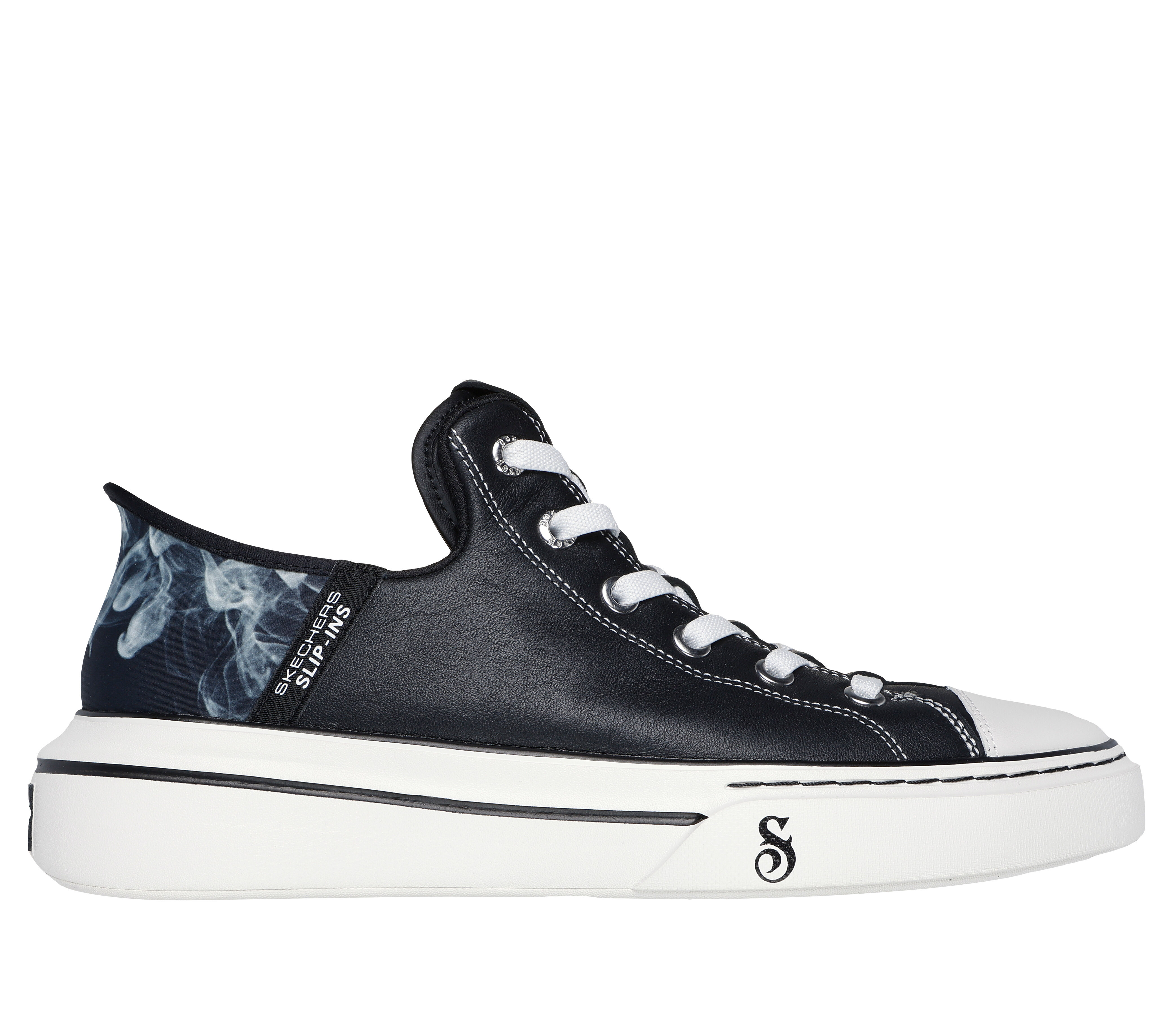 Black leather sketchers on sale