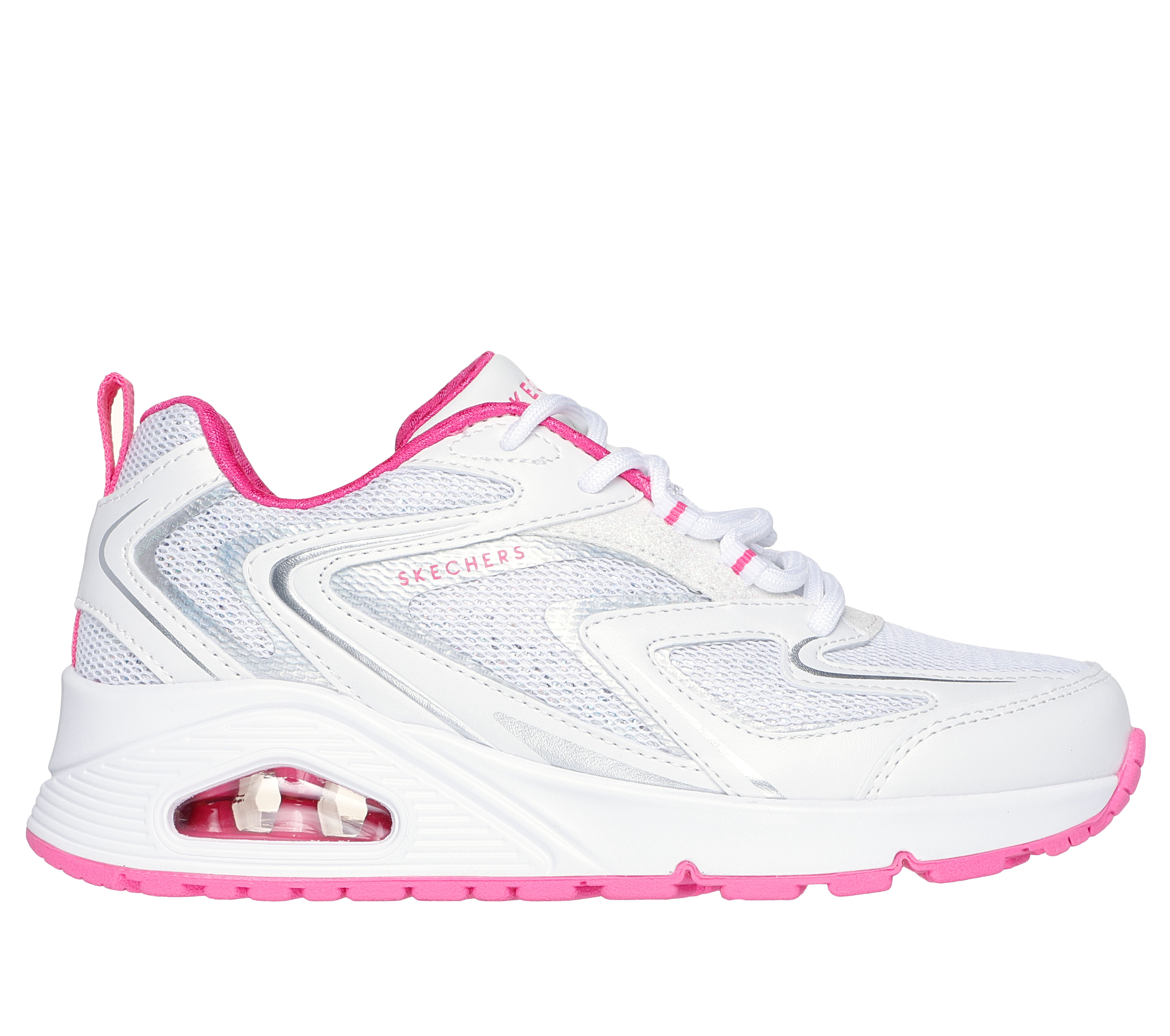 White and pink skechers top