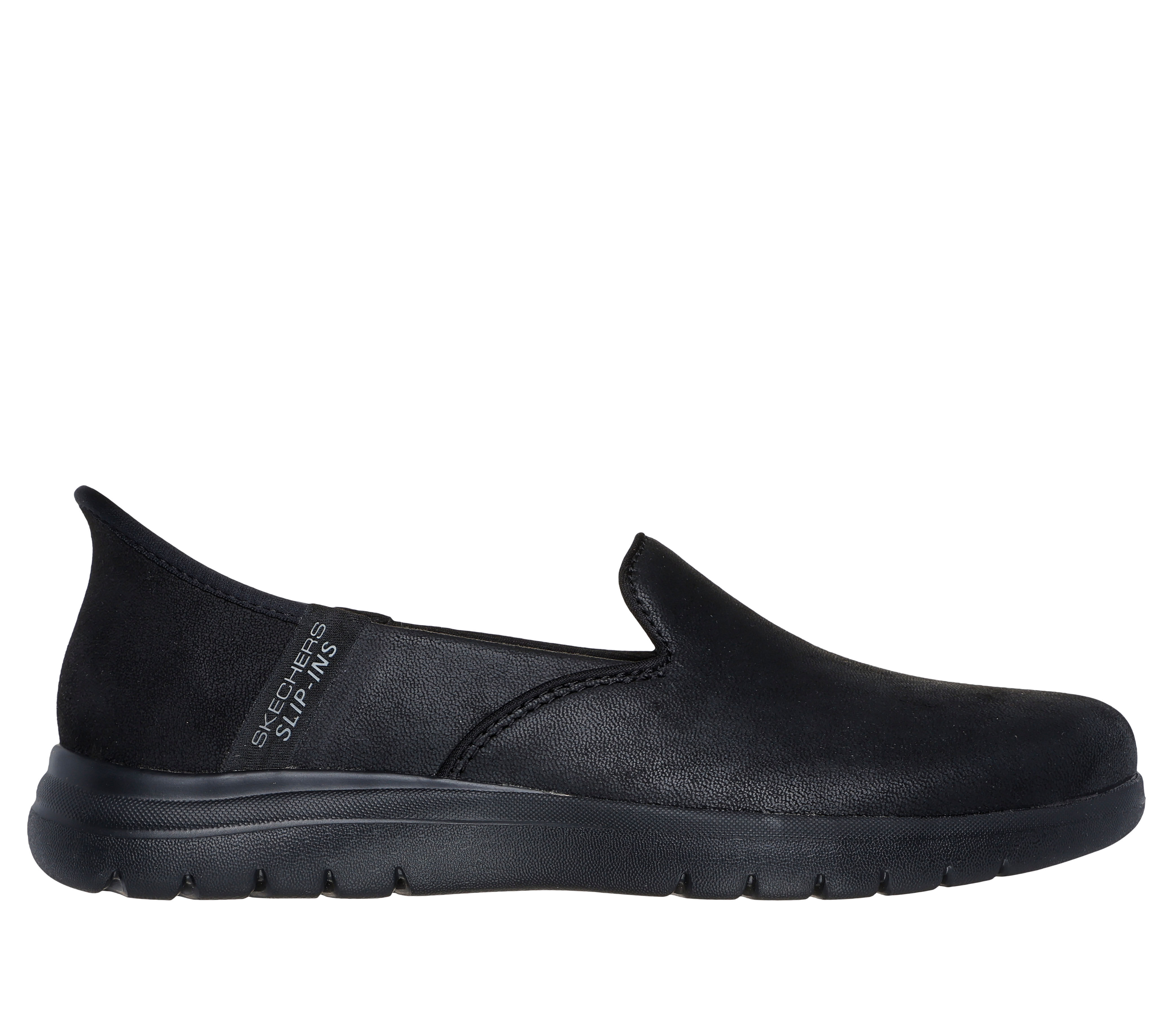 Black leather slip ons womens sale
