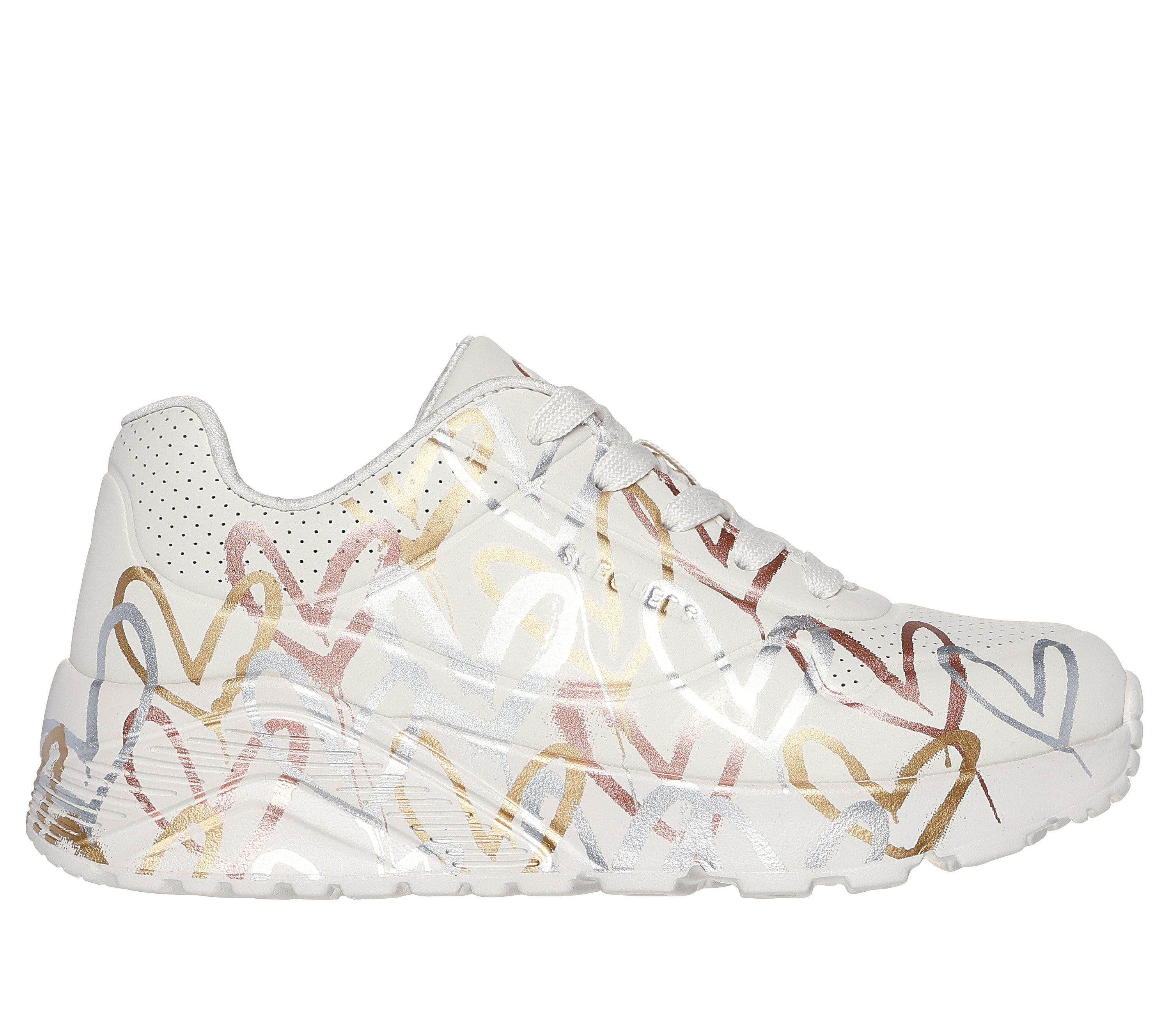 Skechers Girl s x JGoldcrown Uno Lite Metallic Love Sneaker in Natural Size 13.0 Medium Width Machine Washable