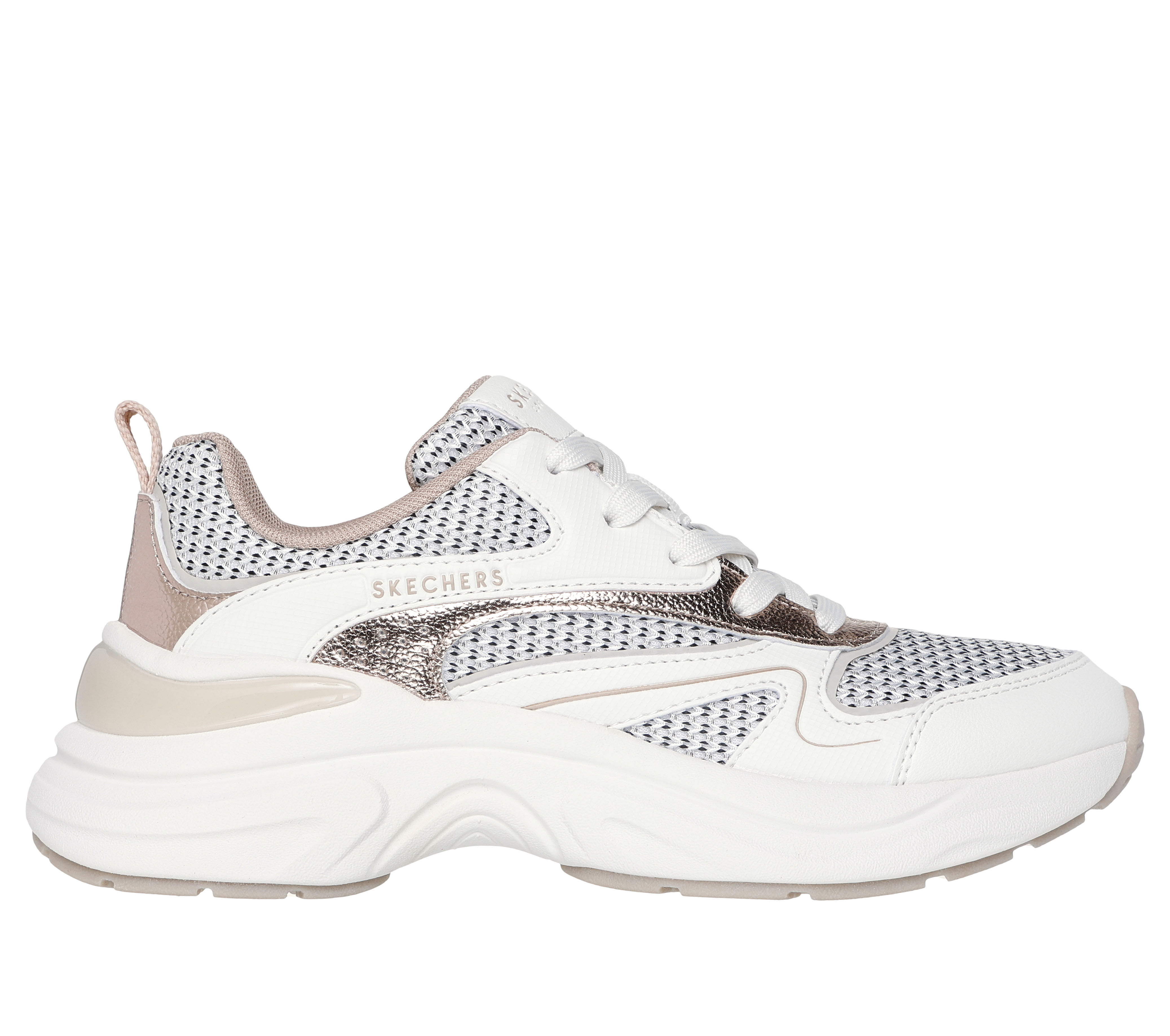 White and gold skechers outlet