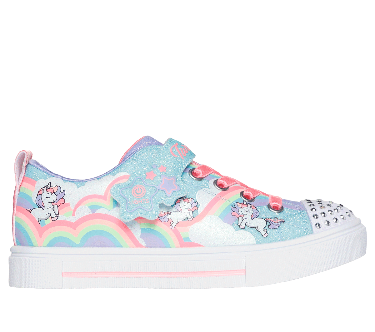 Skechers Youth Girls Twinkle Toes Twinkle Sparks Jumpin Cloud Sneaker in Blue Size 3 Medium