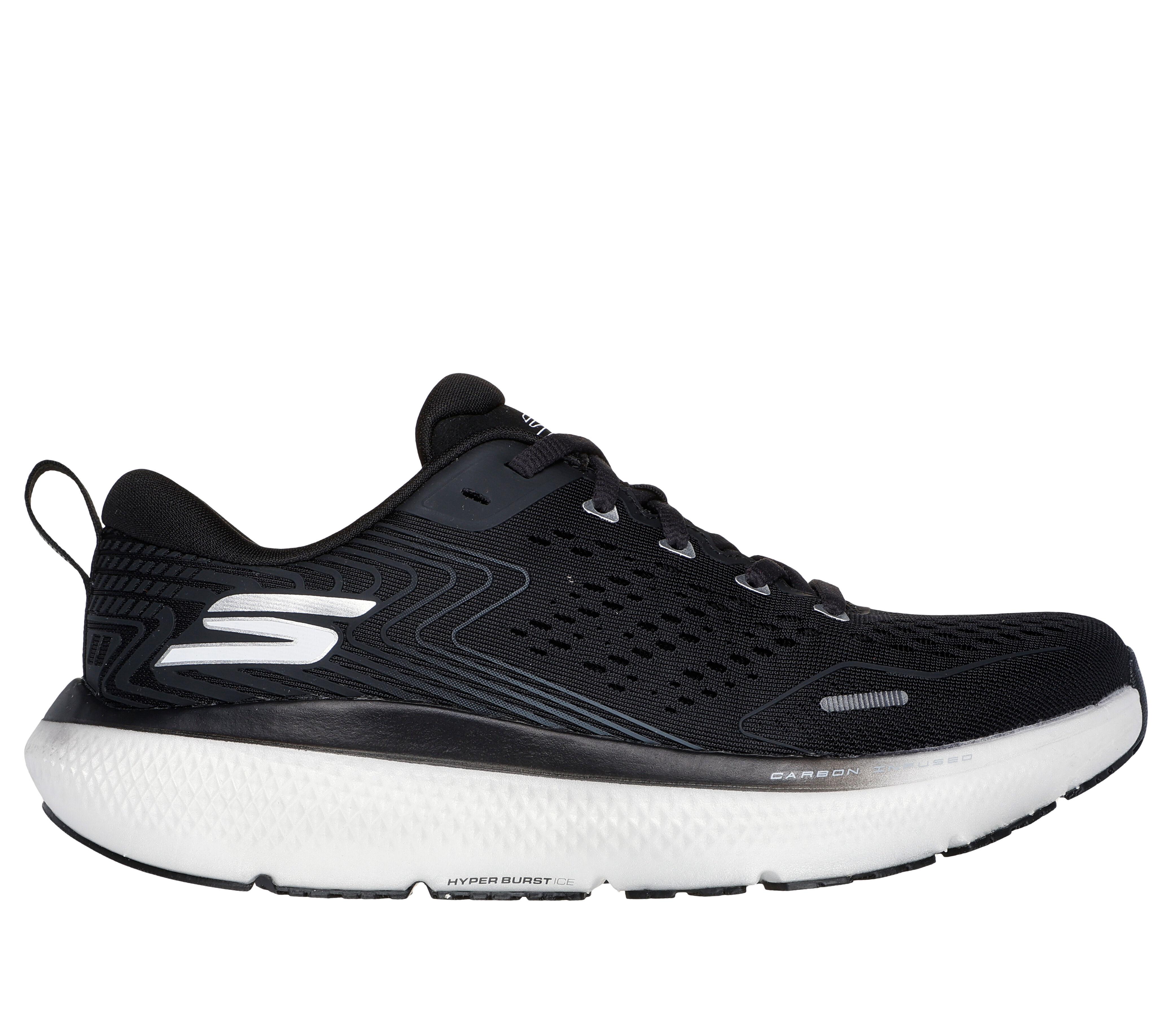 Skechers Women s GO RUN Ride 11 Sneaker in Black White Size 11.0 Medium Width Machine Washable Arch Fit Hyper Burst