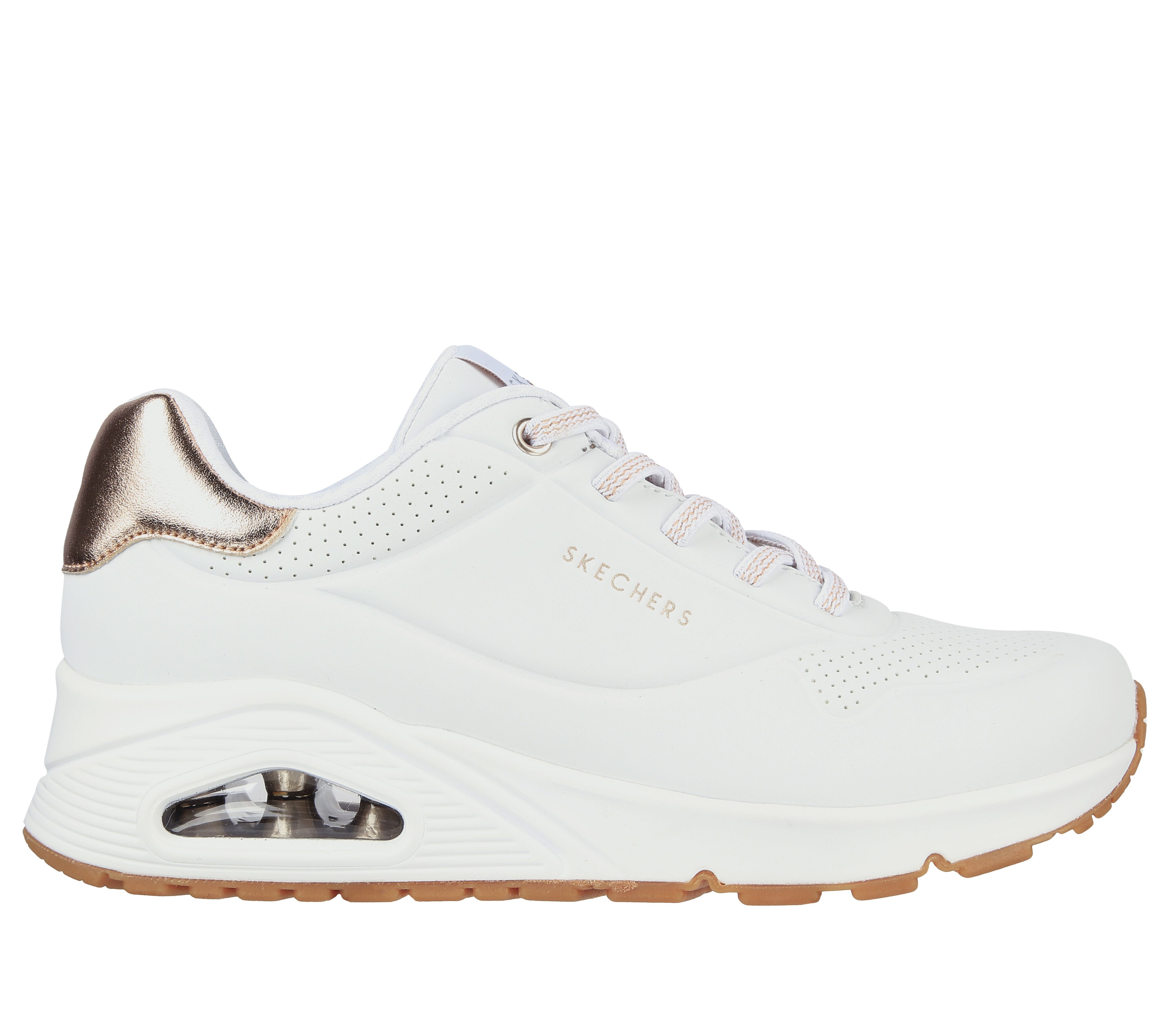 Skechers Women s Uno Shimmer Away Sneaker in White Size 7.5 Wide