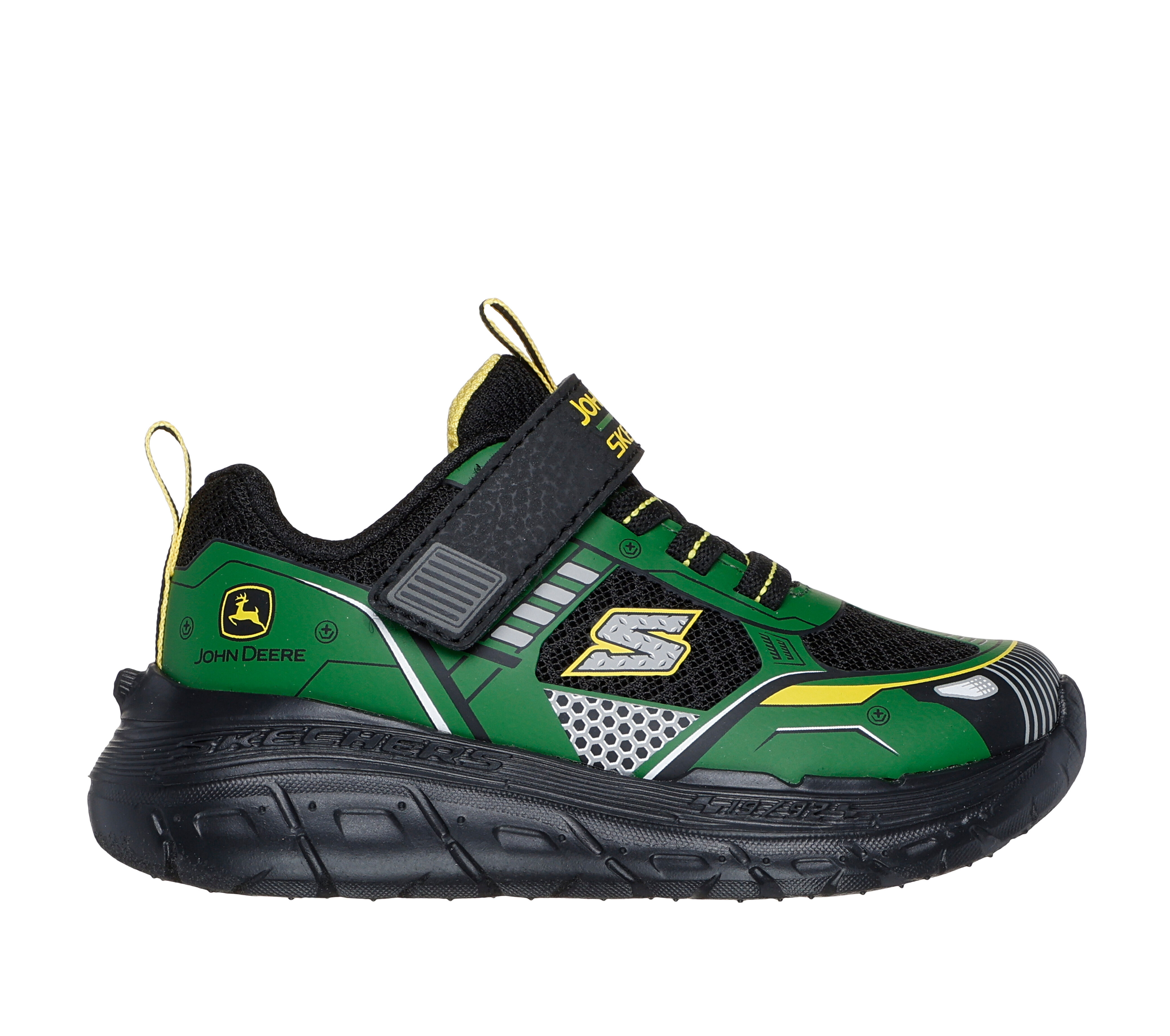 Skechers Boy s John Deere Skech Tracks Tractor Tronix Sneaker in Green Black Size 8.0 Medium Width Machine Washable