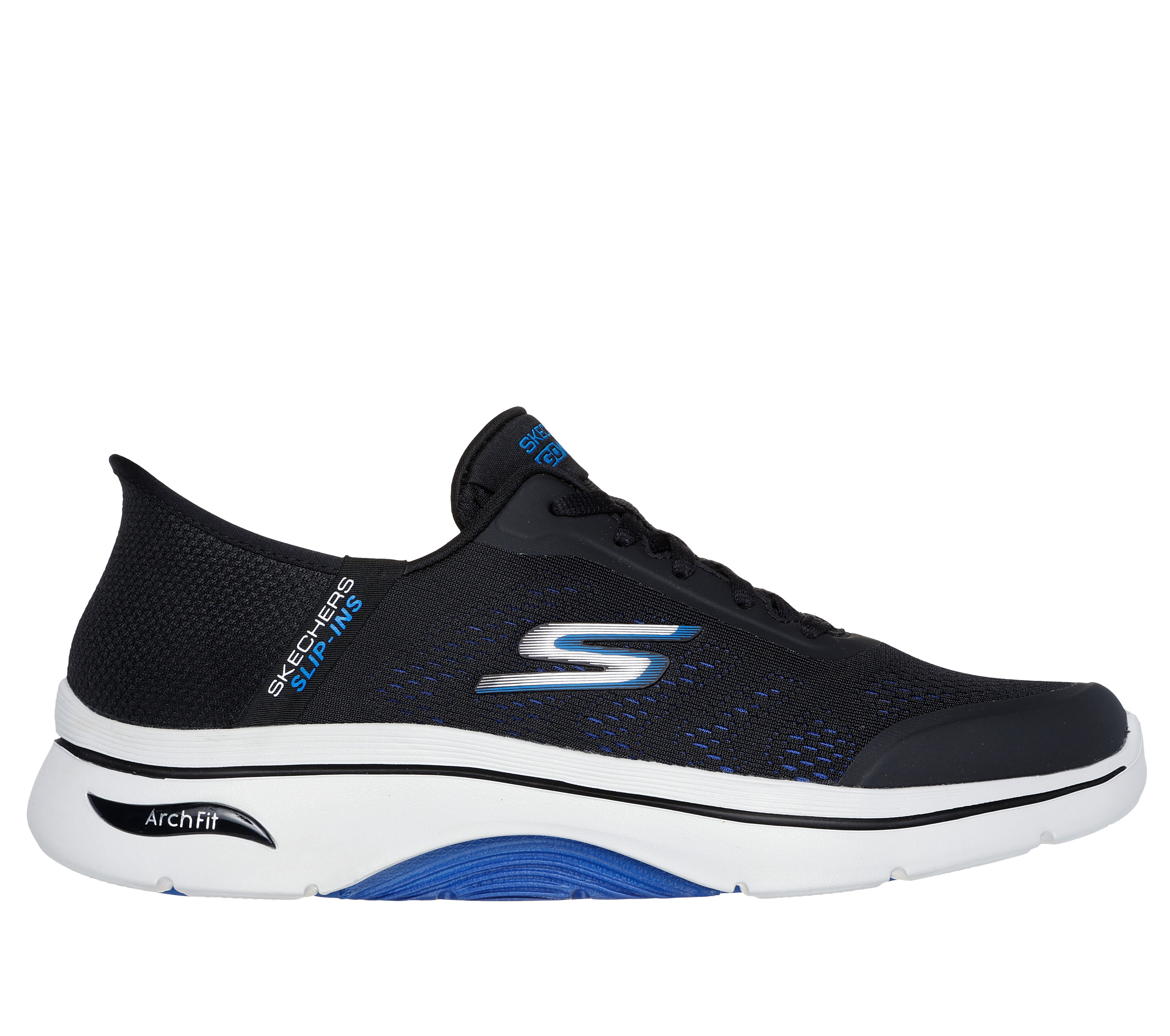 Blue and black skechers online