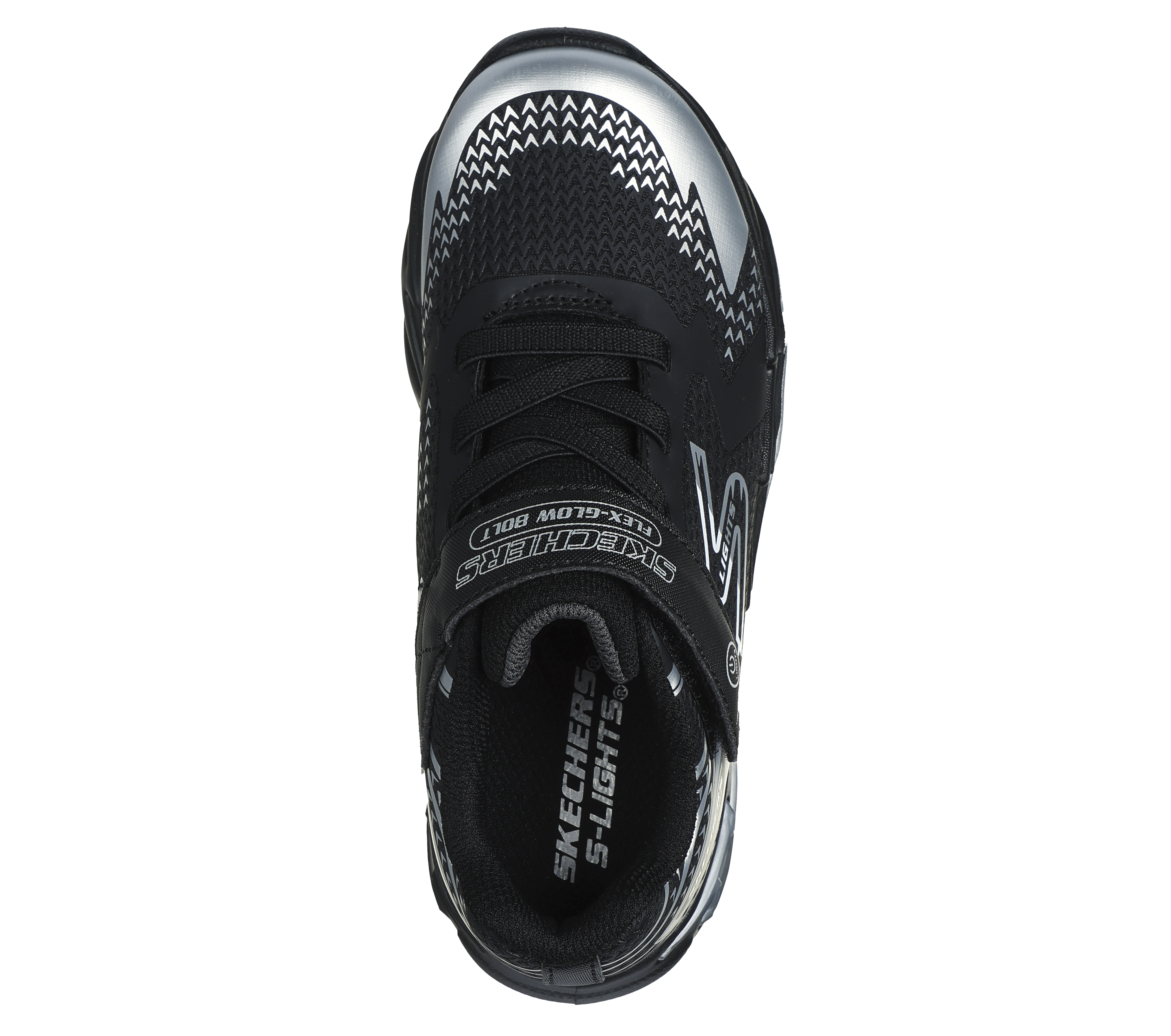 Skechers Boys S Lights Flex Glow Bolt Running Shoe in Black Silver Size 13.5 Medium